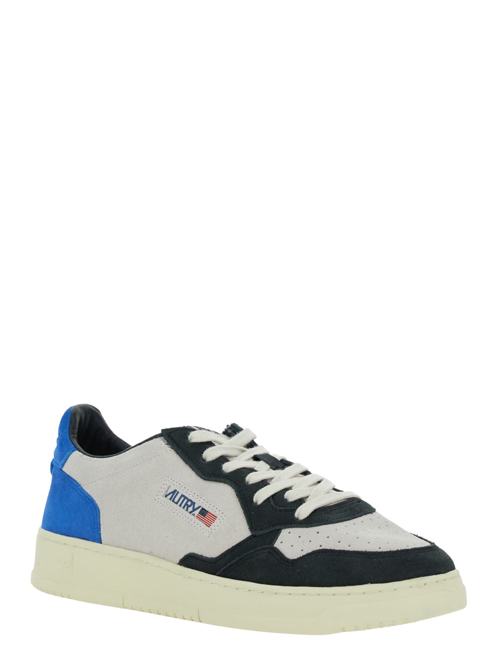 Autry Medalist Low Blue Sneakers With Contrasting Heel And Inserts In Suede Man