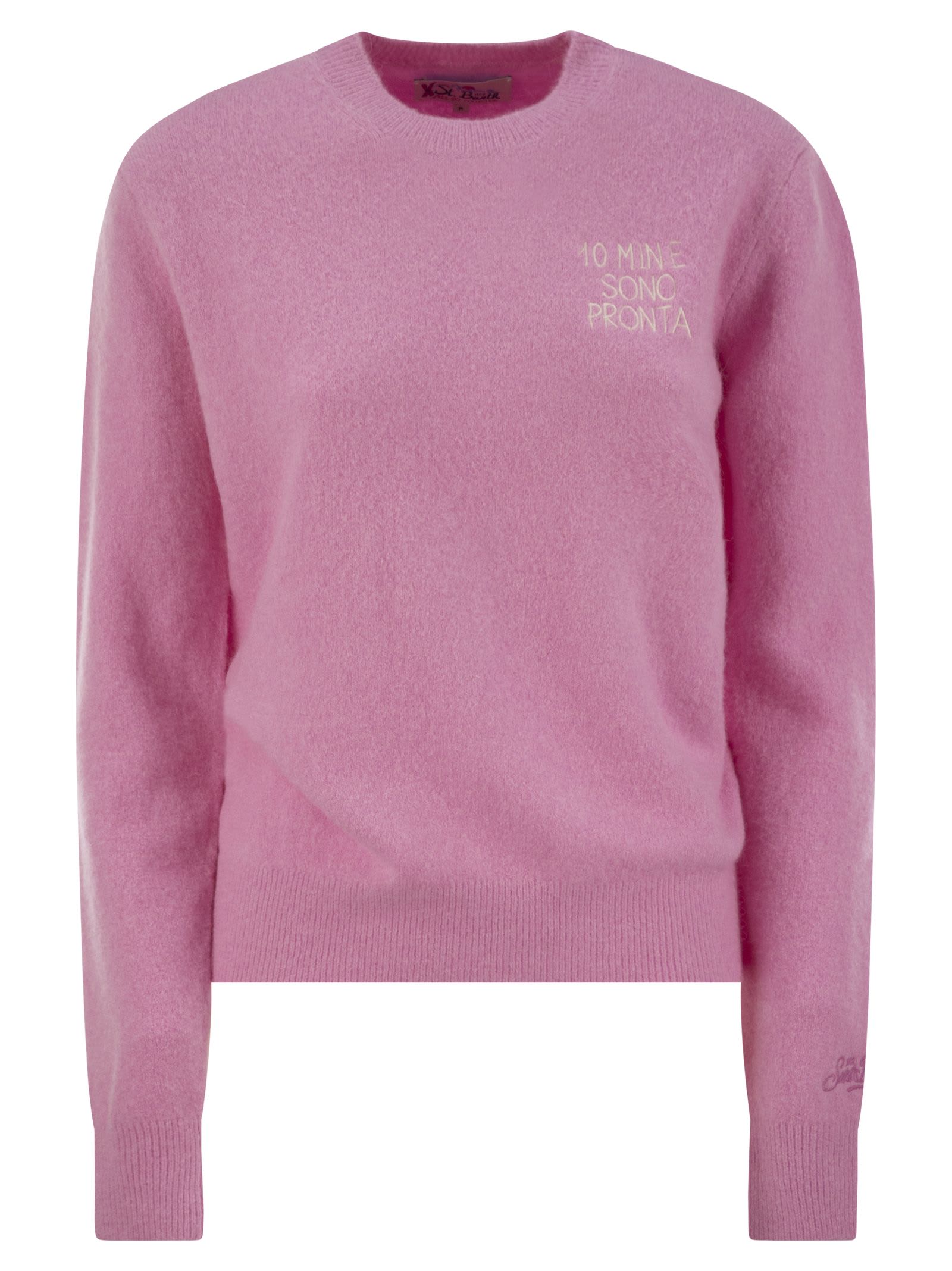 Shop Mc2 Saint Barth Wool And Alpaca Blend Sweater With Embroidery 10 Min E Sono Pronta In Pink