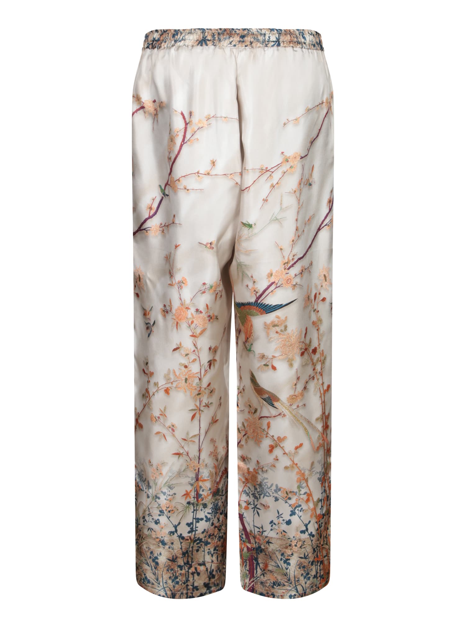 Pierre-louis Mascia Floral Embellished Beige Trousers With Relaxed Fit In Beige