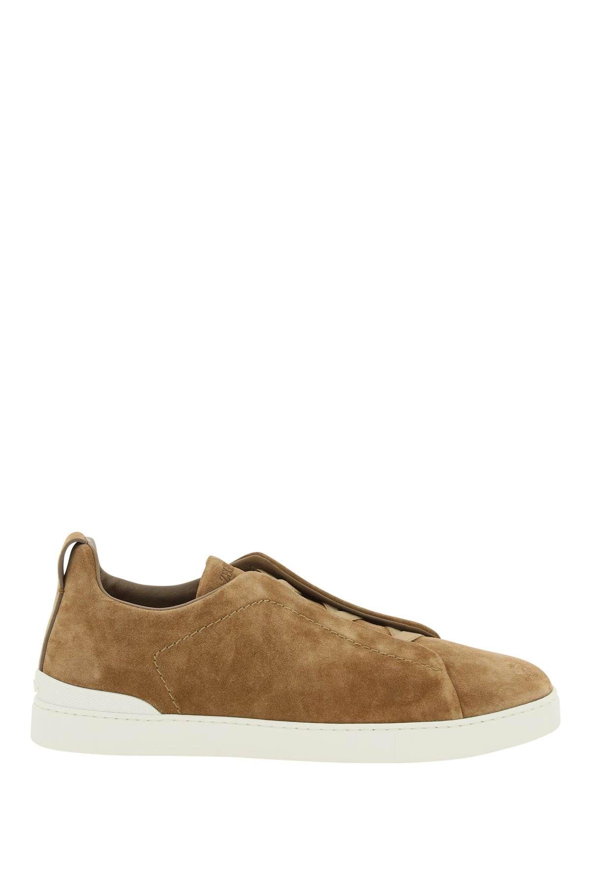 Shop Zegna Triple Stitch Slip-on Sneakers In Beige