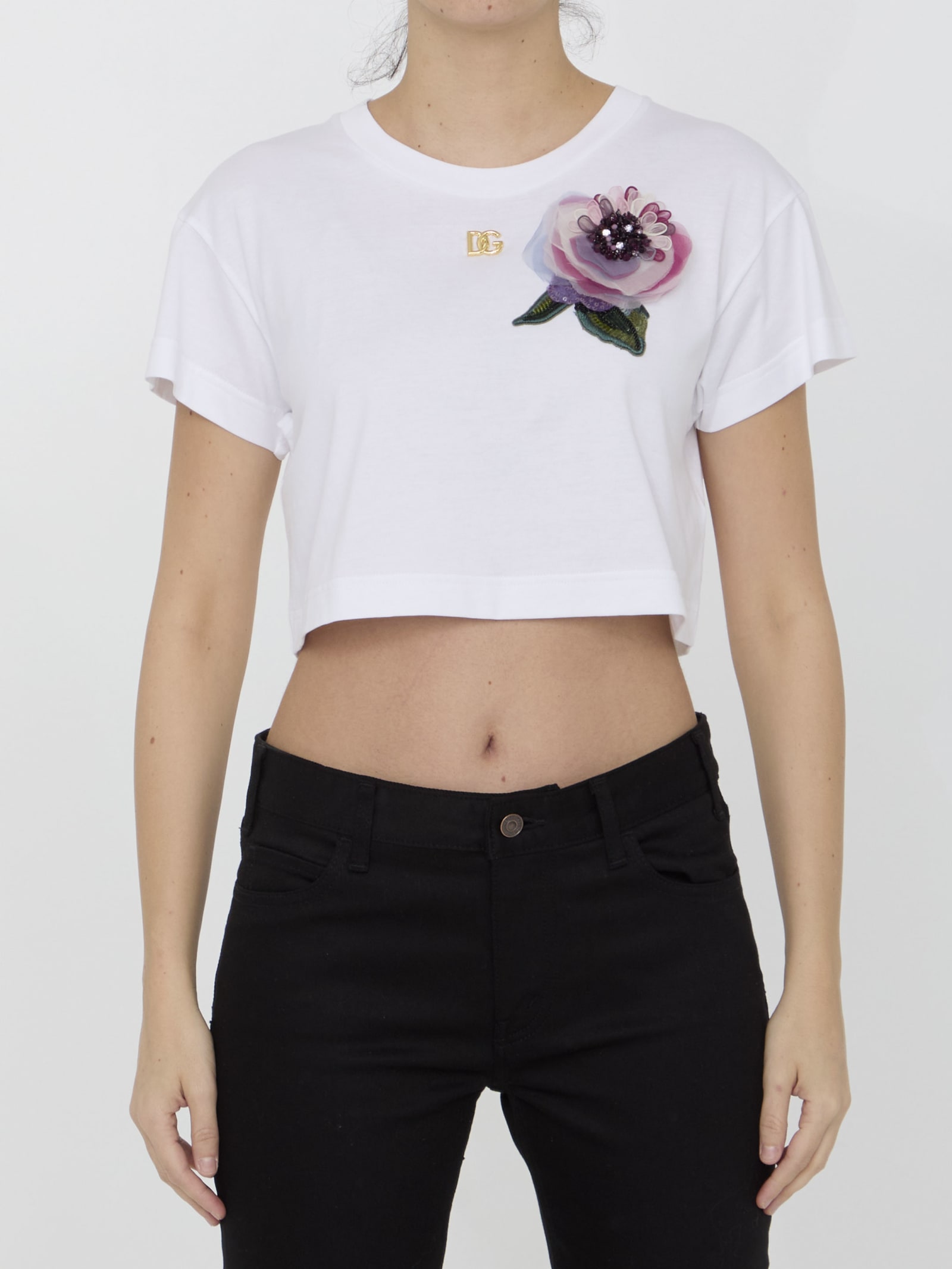 Shop Dolce & Gabbana Logo Cropped T-shirt In White