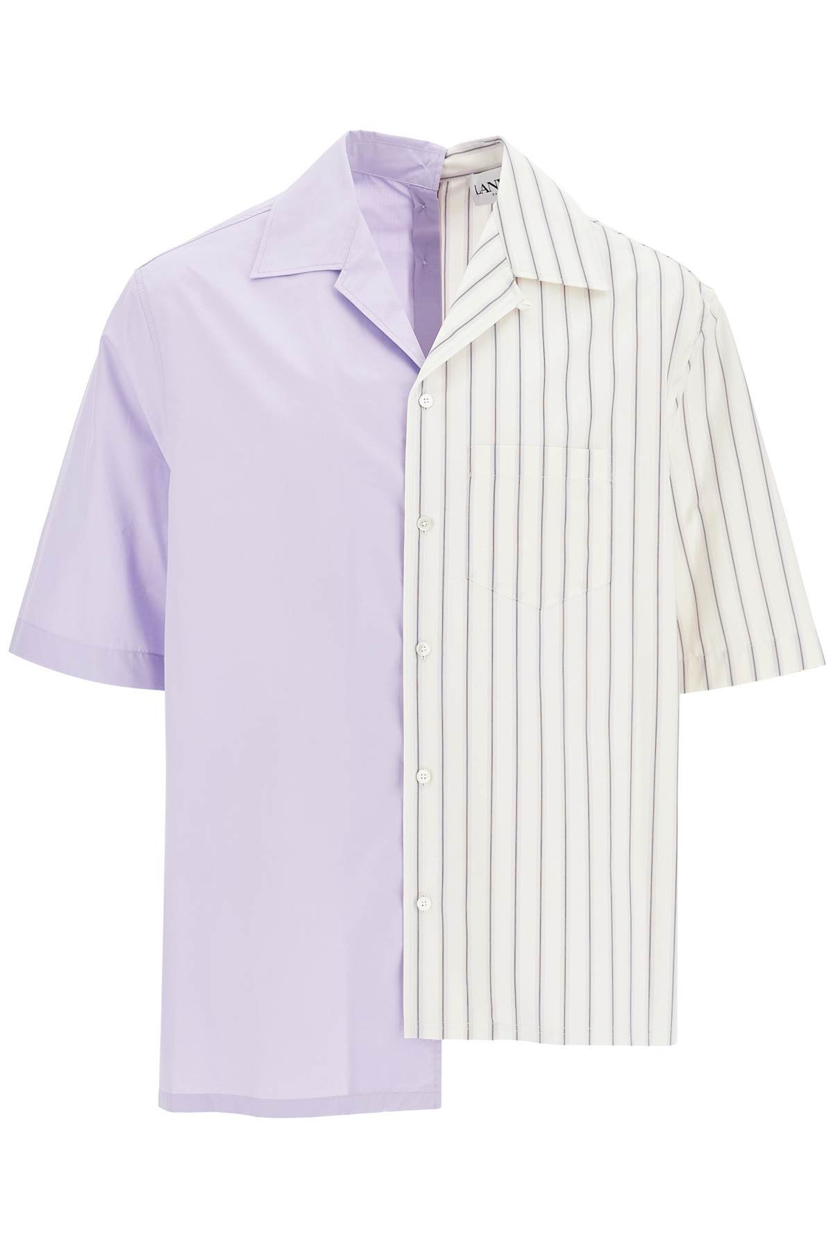 Shop Lanvin Asymmetric Bowling Shirt With In Blanc/violet (white)