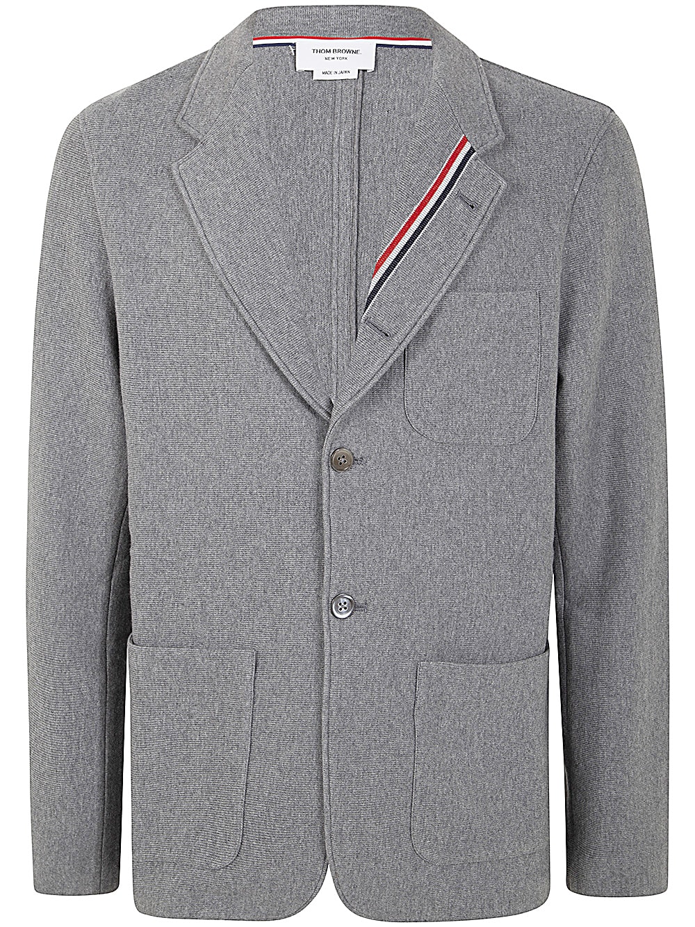 Shop Thom Browne Sack Jacket In Double Face Knit Eng Rwb Stripe In Med Grey