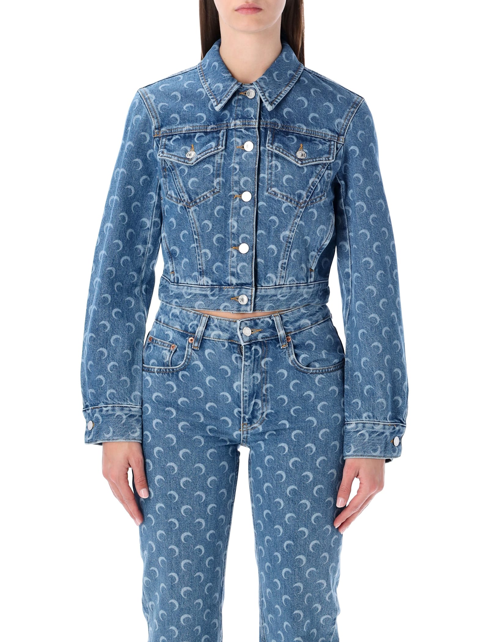 Marine Serre Moon Laser Blue Wash Cropped Denim Jacket