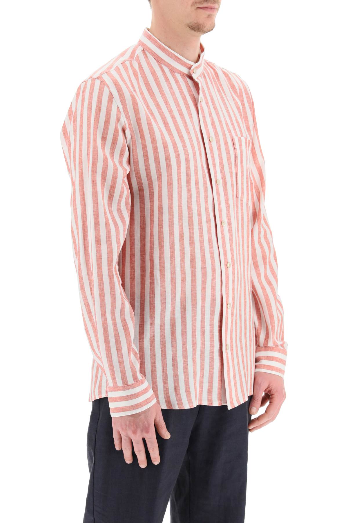 Shop Agnona Striped Linen Shirt In Romeo (white)