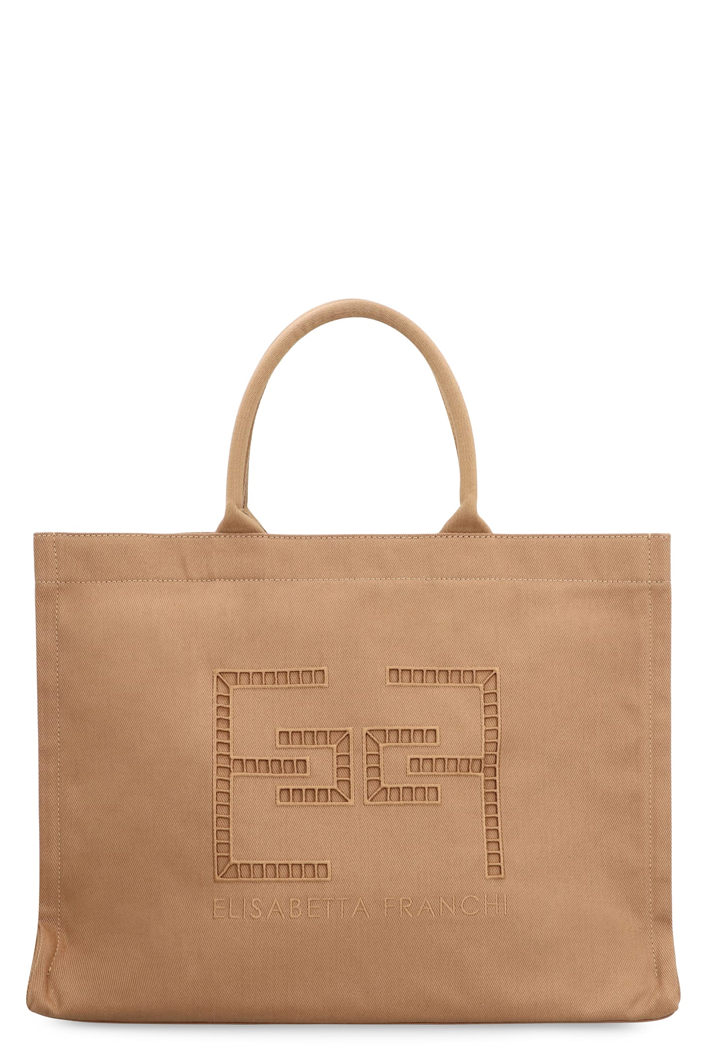 Elisabetta Franchi Canvas Tote Bag In Brown