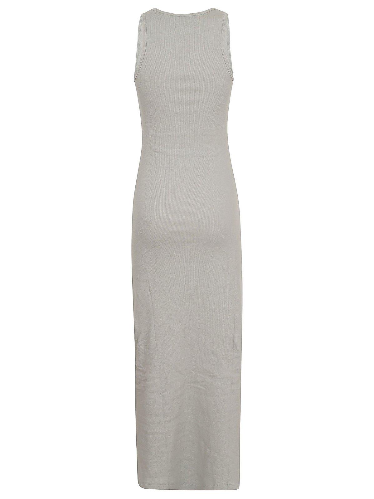 Shop Rabanne Logo Flocked Sleeveless Midi Dress In Grey