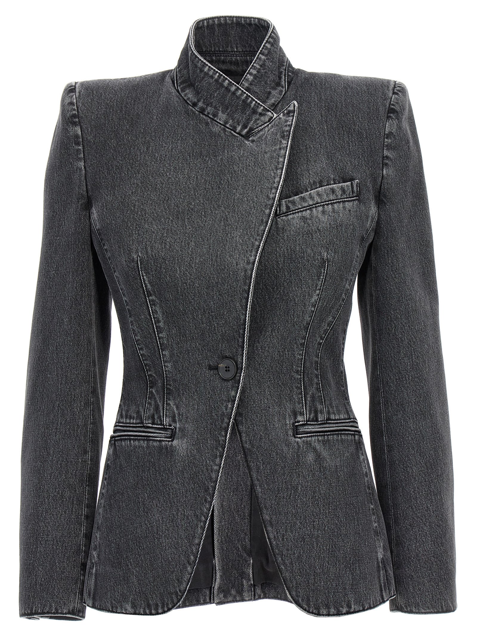 Shop Alexander Mcqueen Deconstructed Denim Blazer In Black