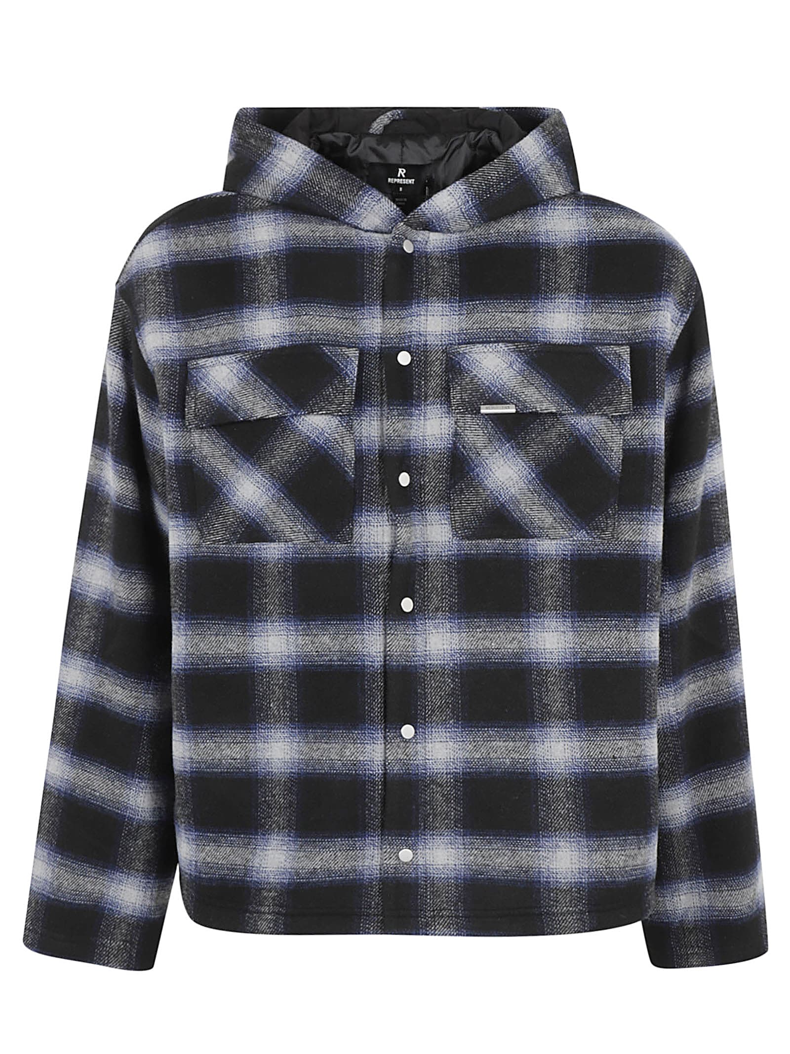 Check Pattern Patched Pocket Hooded Shirt