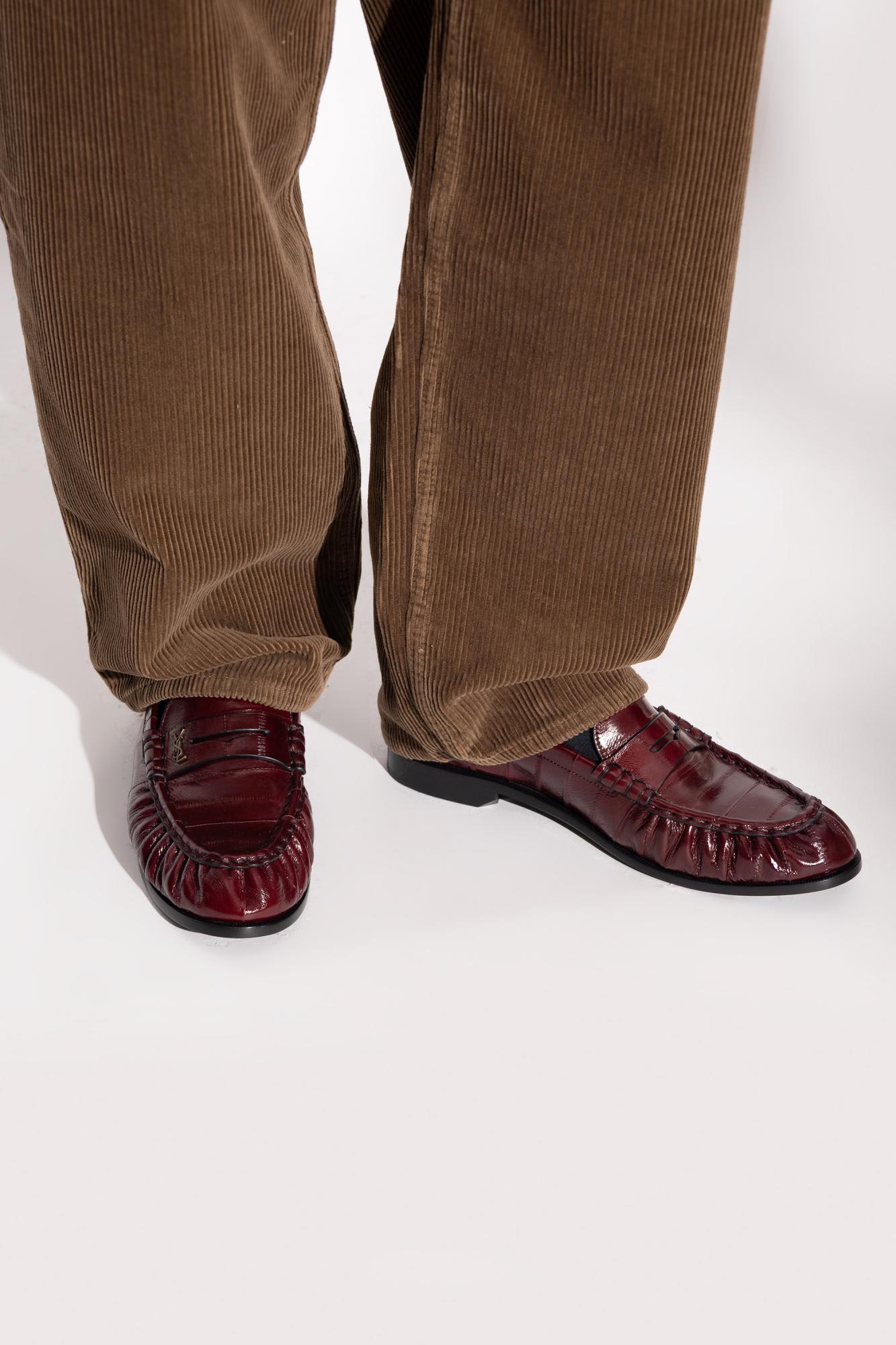 Saint Laurent Crocodile-effect Loafers In Burgundy