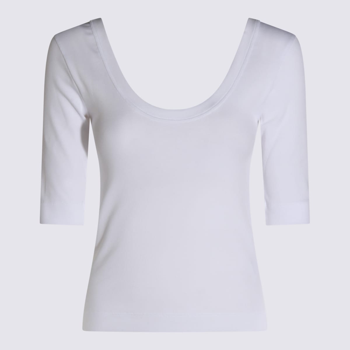 Brunello Cucinelli White U-neck T-shirt With Back Monil Detail In Cotton Woman In White