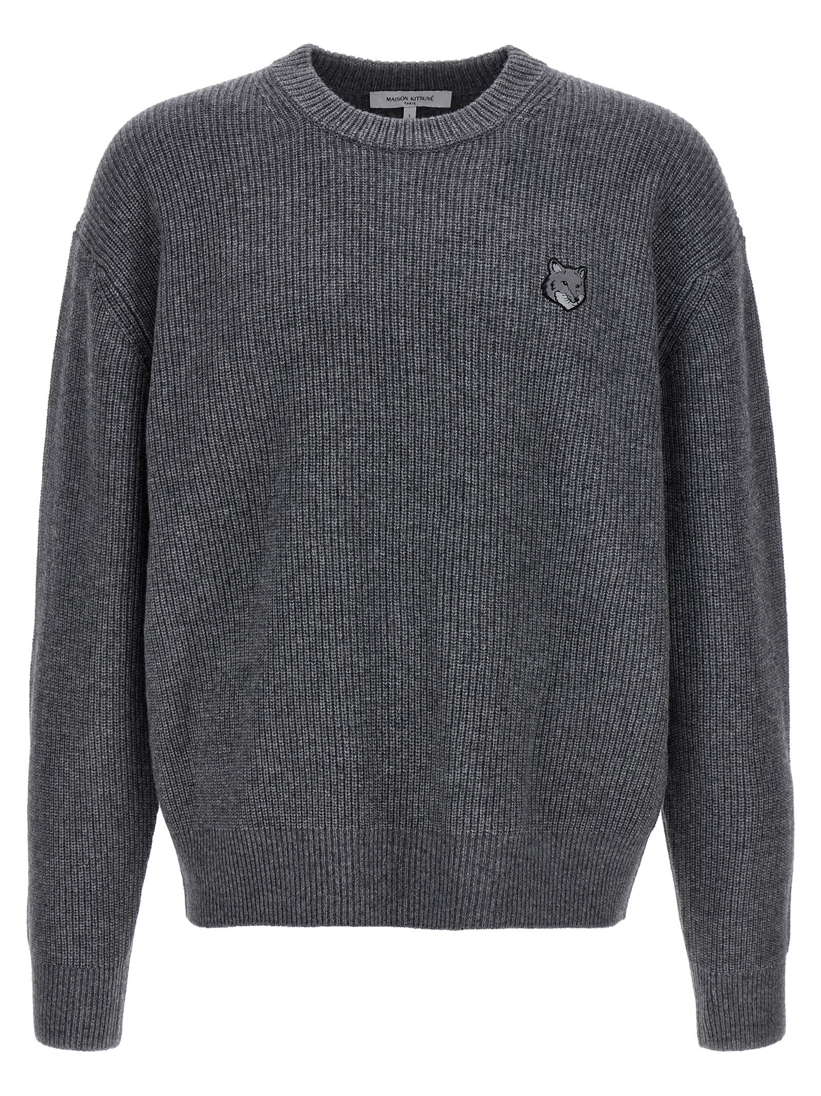 Shop Maison Kitsuné Bold Fox Head Sweater In Gray