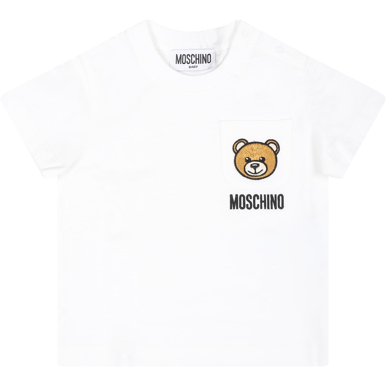 Shop Moschino White T-shirt For Baby Boy With Teddy Bear And Logo