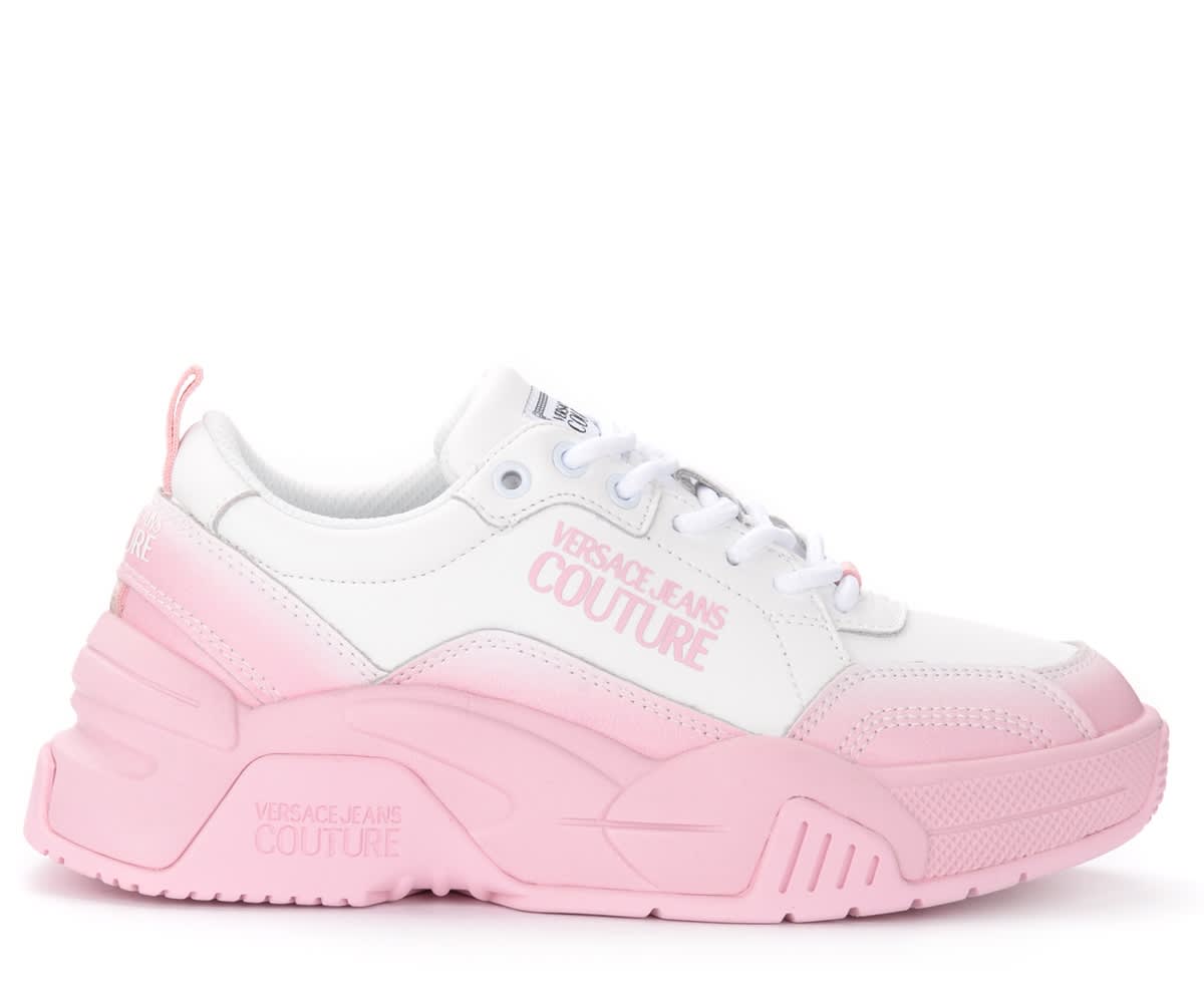 Versace Jeans Couture Sneakers Fire Line In White And Pink
