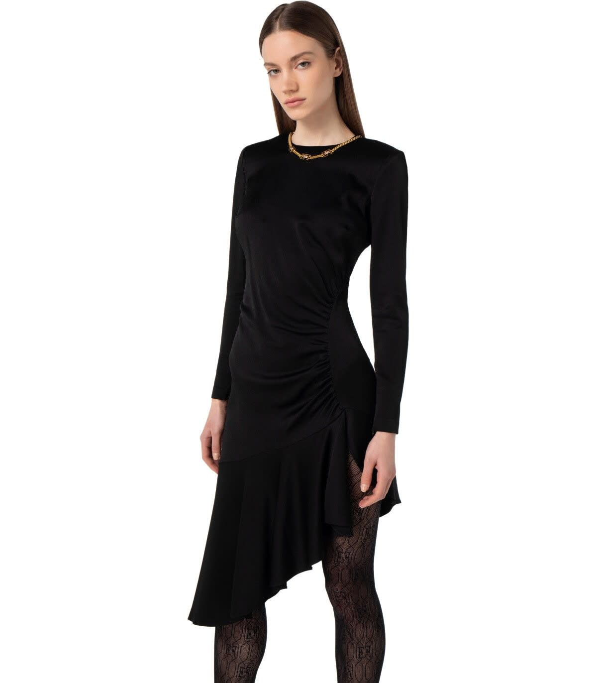 Shop Elisabetta Franchi Asymmetrical Crepe Round-neck Dress In Nero