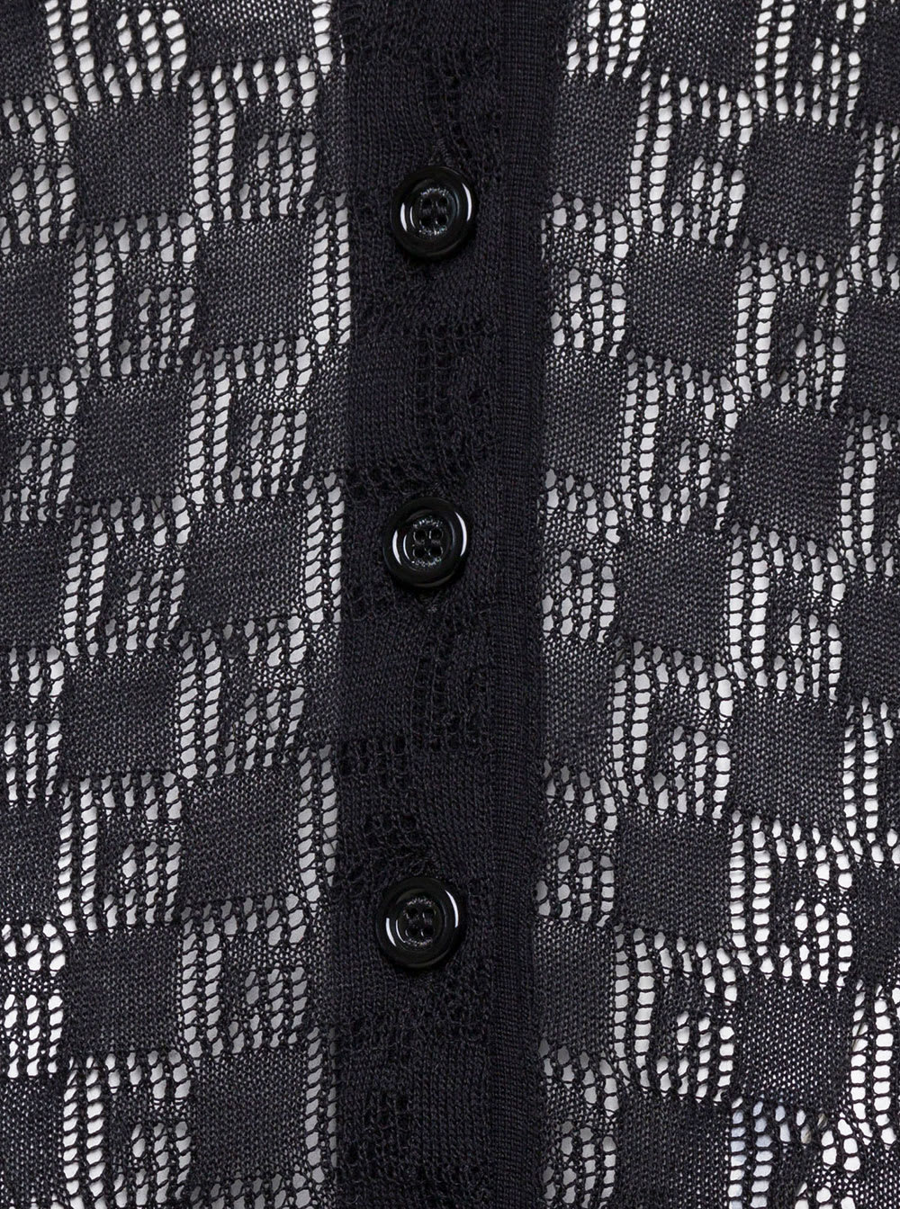 Gucci Black Polo Shirt With Button Closure And Gg Motif In Cotton And Silk Blend Woman In Black