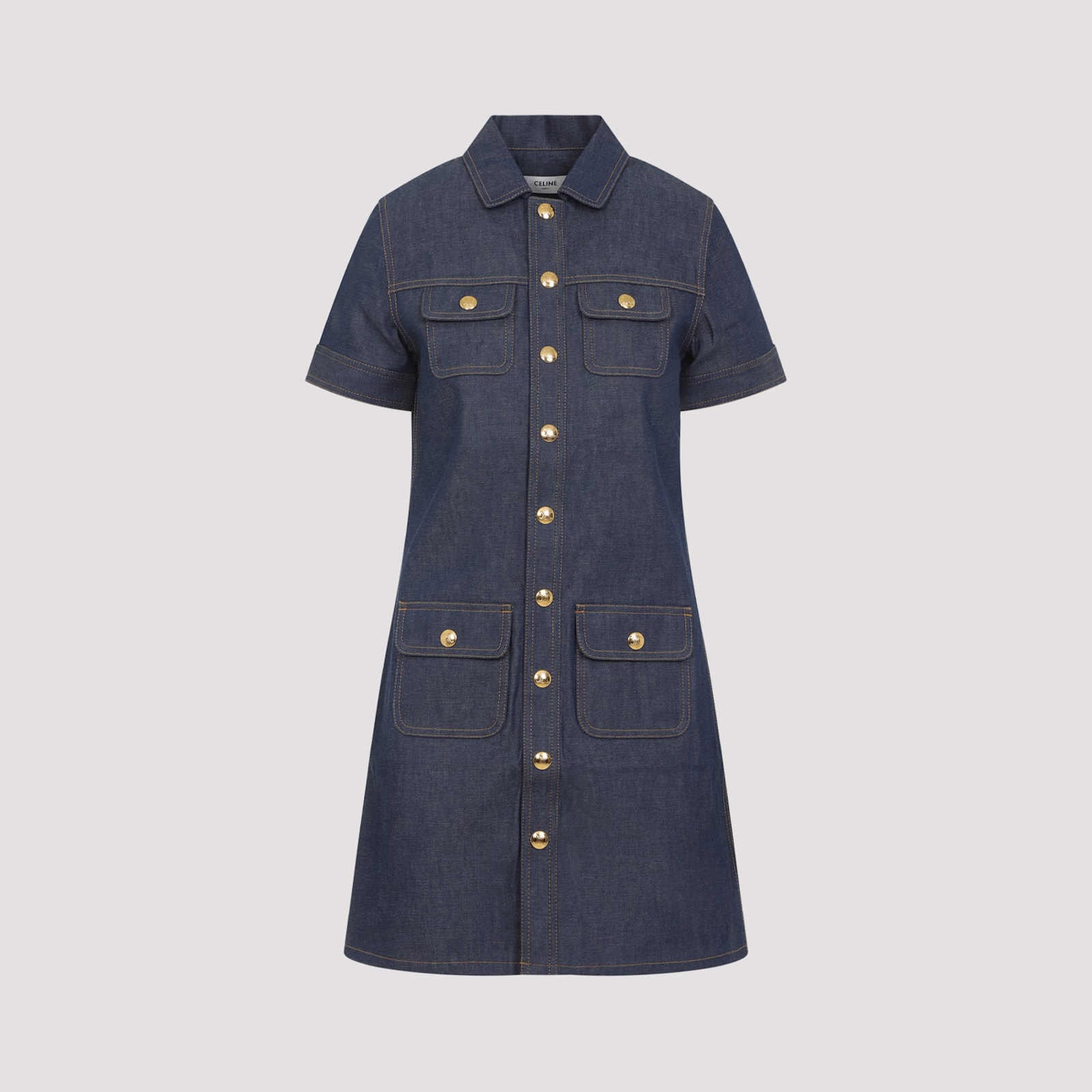 Celine Dress Short Sleeve Front Pockets In Blue