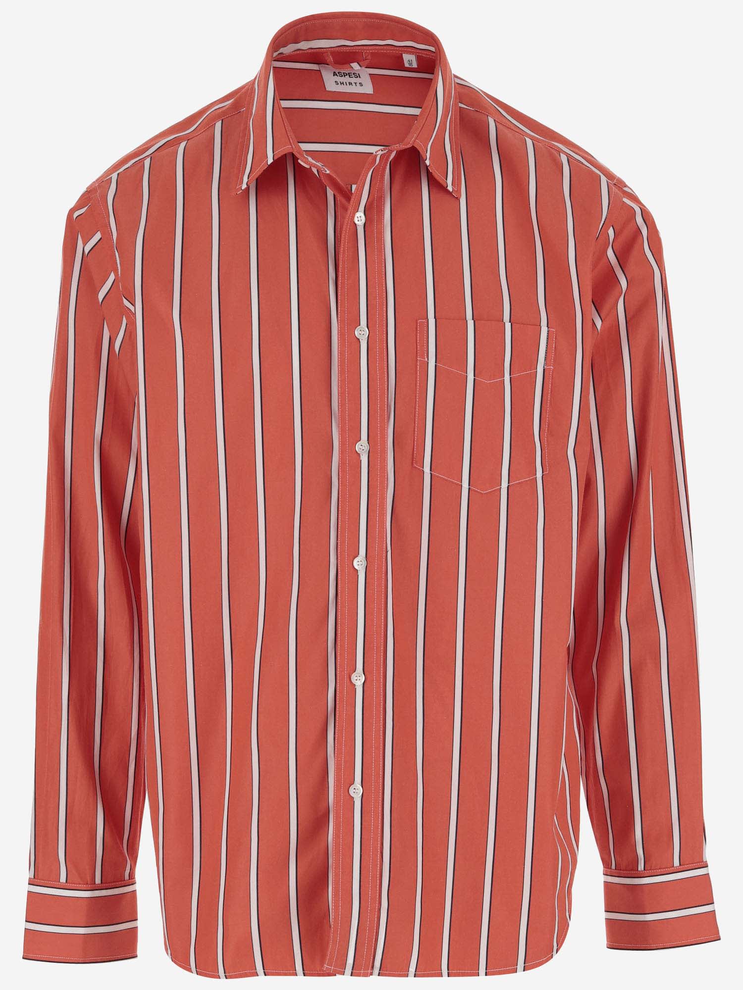 Shop Aspesi Cotton Shirt With Striped Pattern In Red