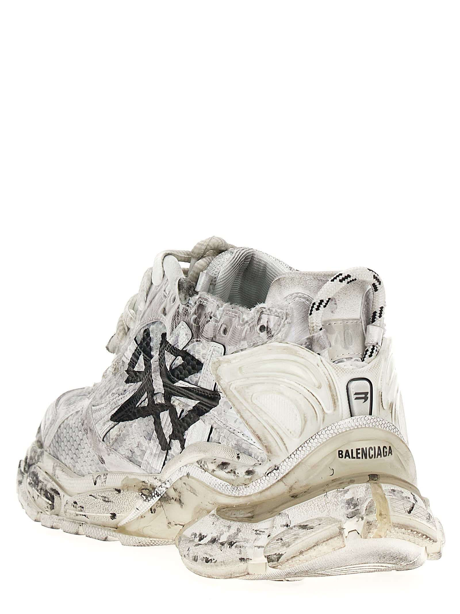 Shop Balenciaga Runner Graffiti Sneakers In White/black