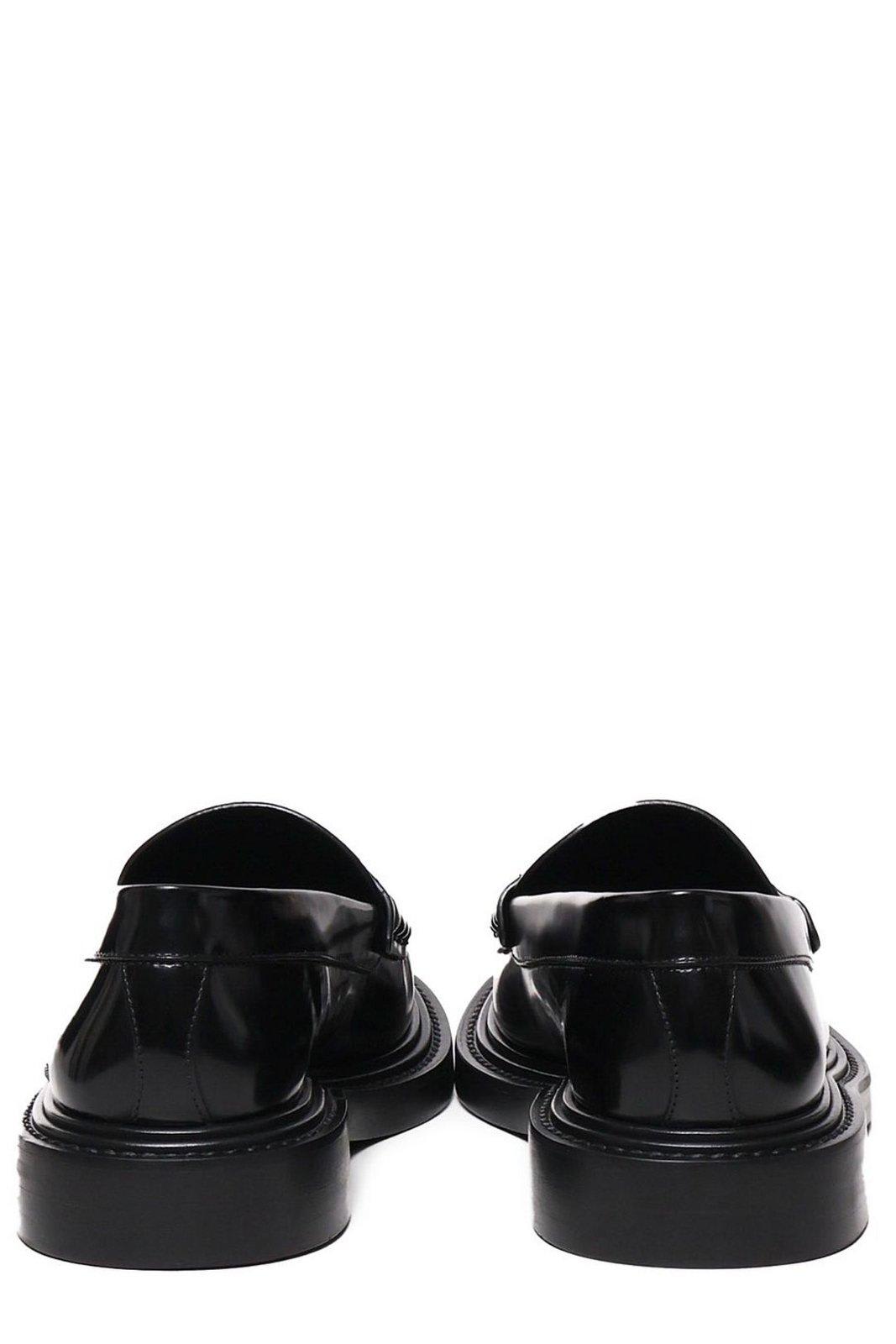 Shop Celine Triomphe Chain Link Loafers In Black