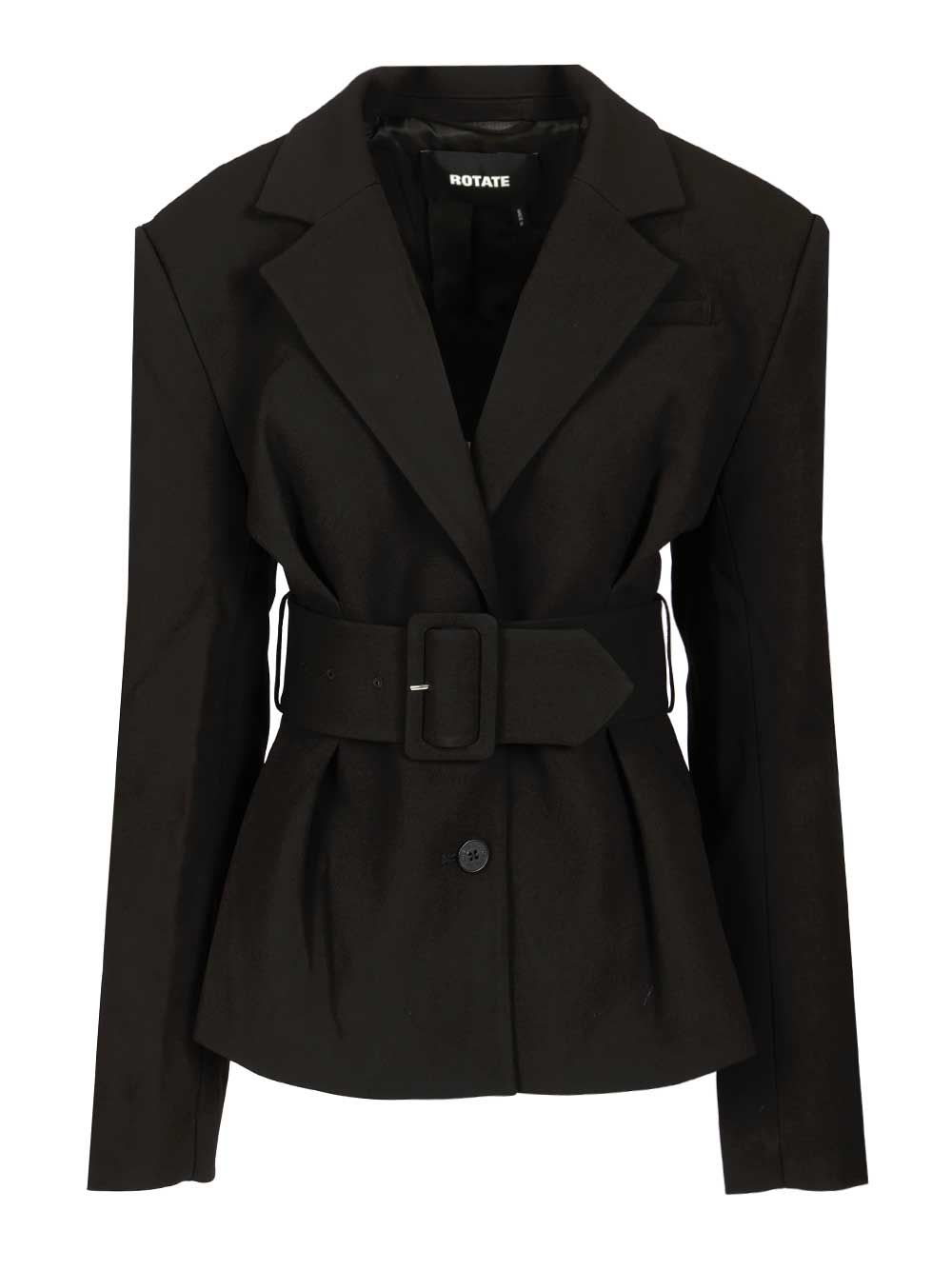 Rotate Birger Christensen Black Single-breasted Jacket With Belt In Black