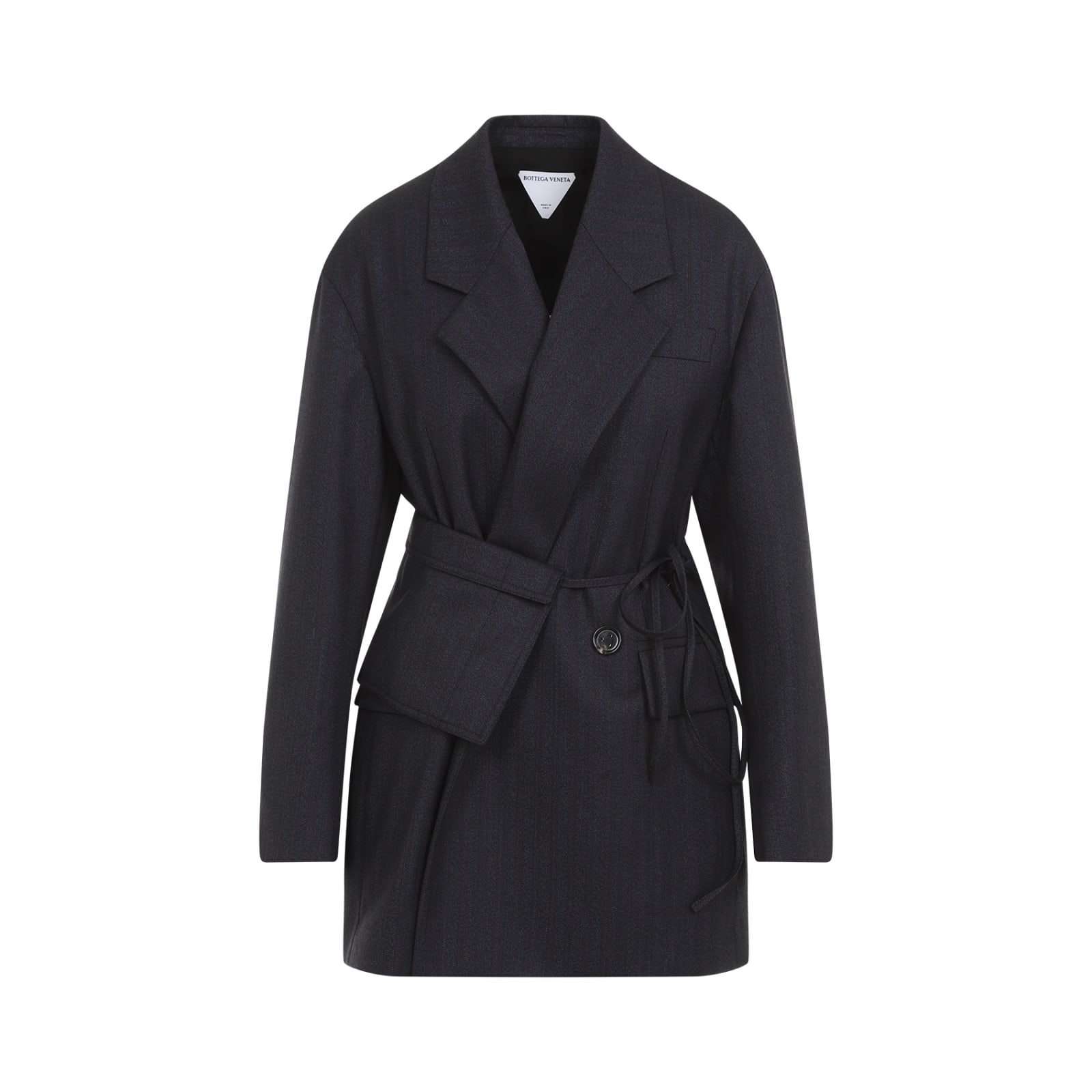 Bottega Veneta Wool Jacket With Belt In Blue
