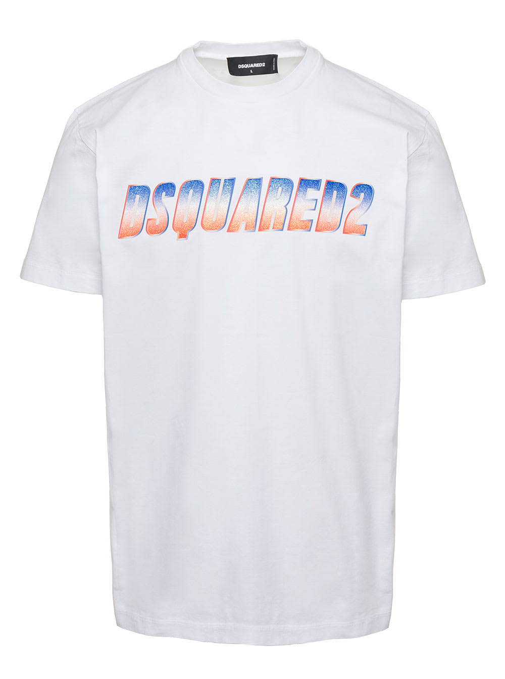 DSQUARED2 WHITE CREWNECK T-SHIRT WITH FRONT LOGO PRINT IN COTTON MAN