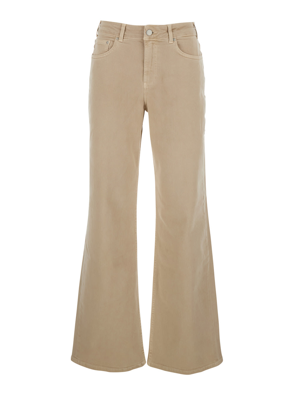 Beige Palazzo Jeans With Logo Patch On The Rear In Denim Woman