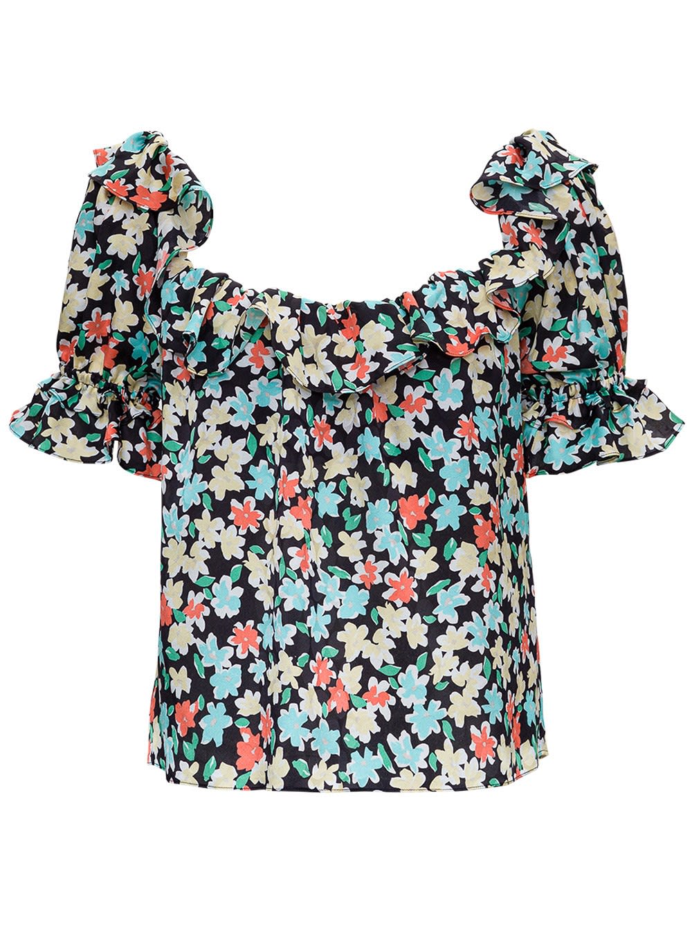 Saint Laurent Floral Silk Shirt With Ruffles Detail