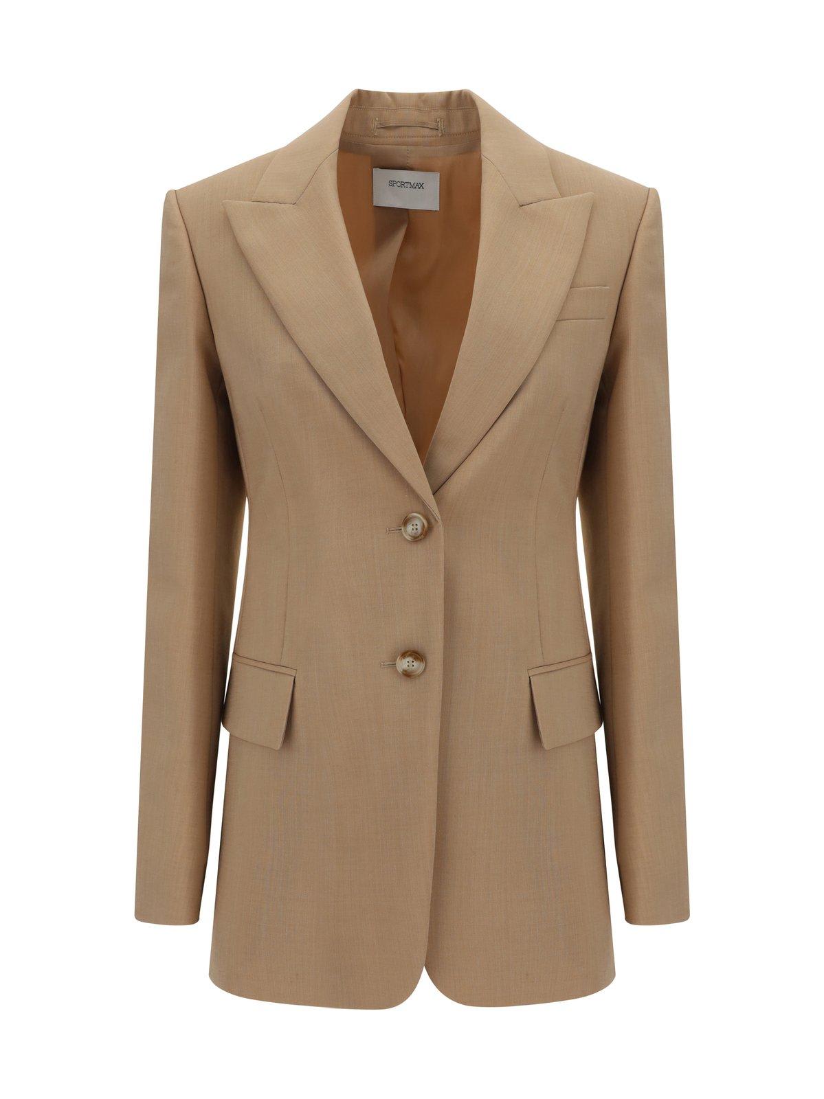 Sportmax Single-breasted Long-sleeved Jacket In Brown