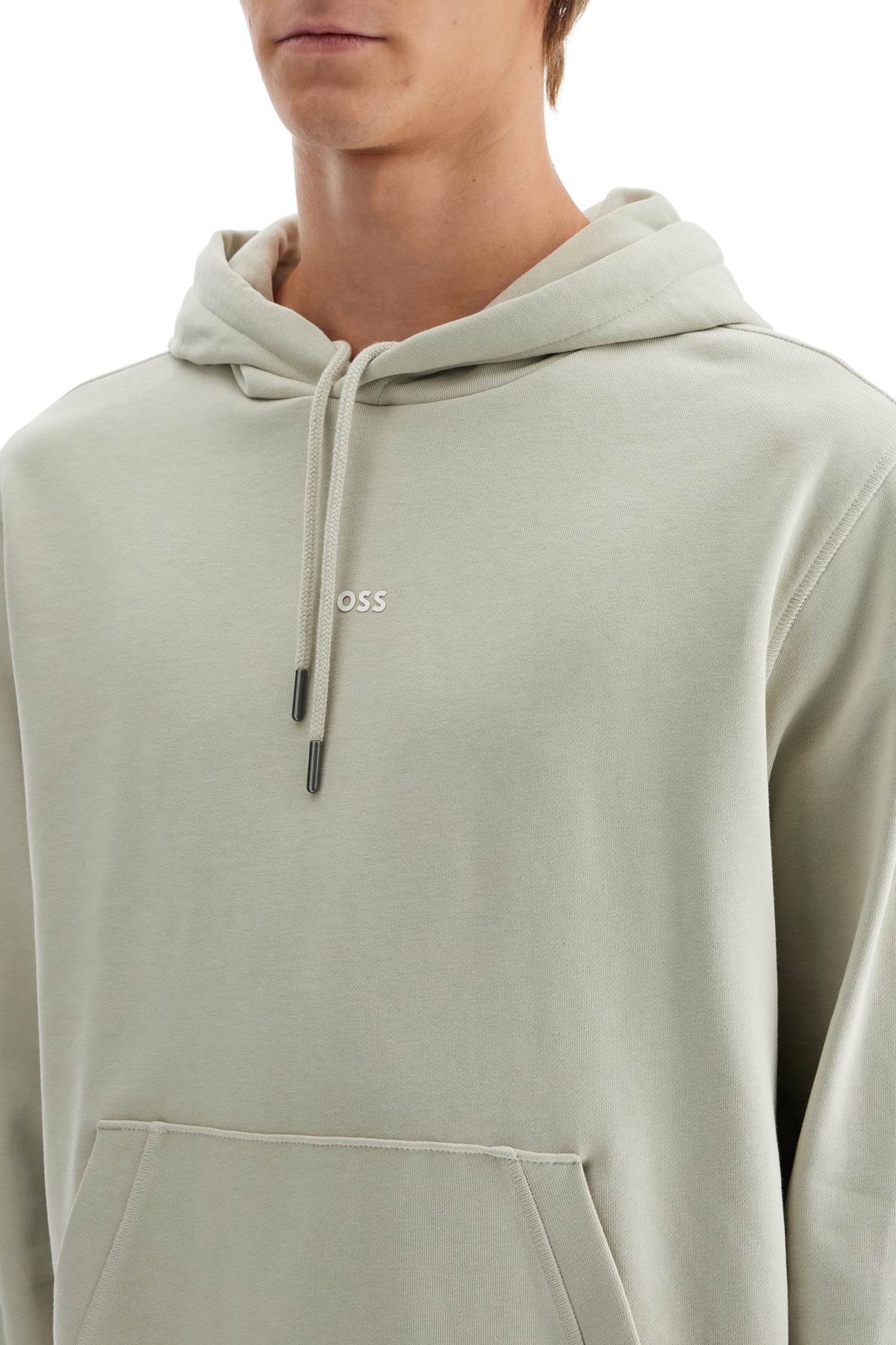 Shop Hugo Boss Printed Hoodie With Hood In Light Beige (beige)