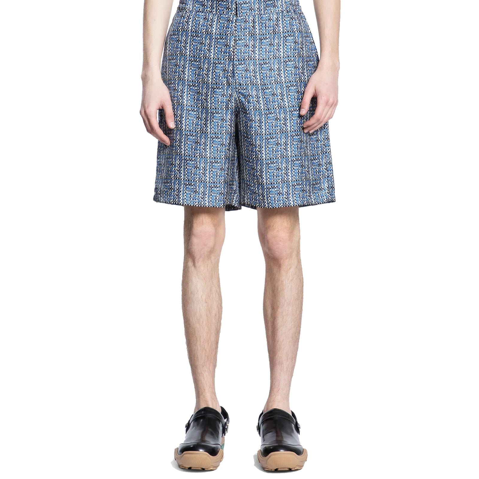 Shop Fendi Printed Silk Shorts In Blue