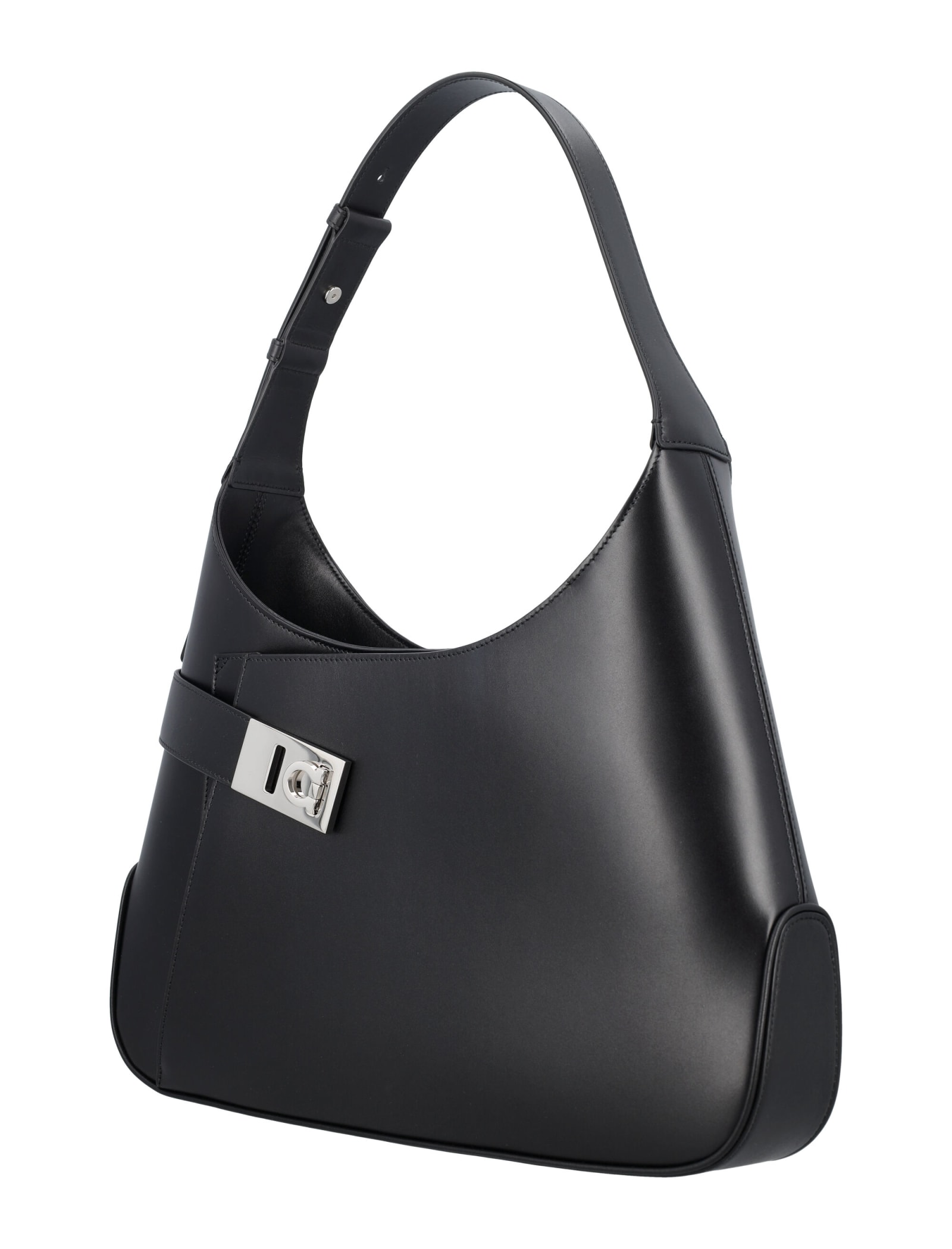Ferragamo Hobo Gancini-buckle Shoulder Bag In Black