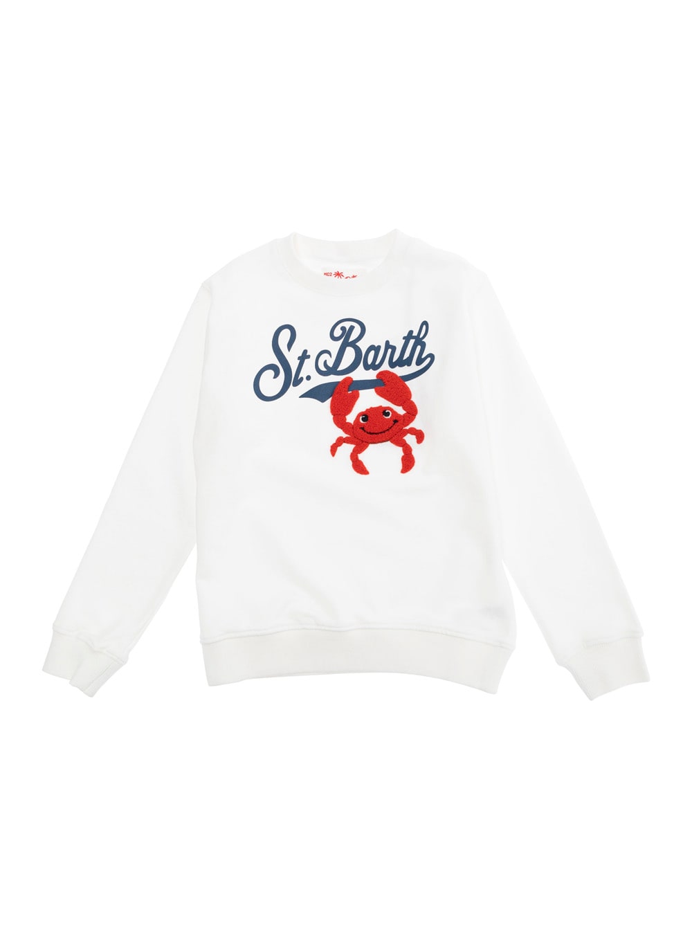 Mc2 Saint Barth Bobby White Crewneck Sweatshirt With Maxi Logo Print On The Front And Logo Patch On The Rear In Cott In White