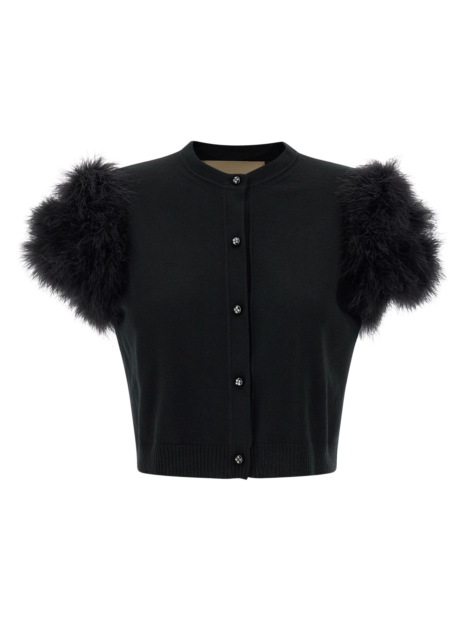 Valentino Garavani Feathered Knit Cardigan In Black