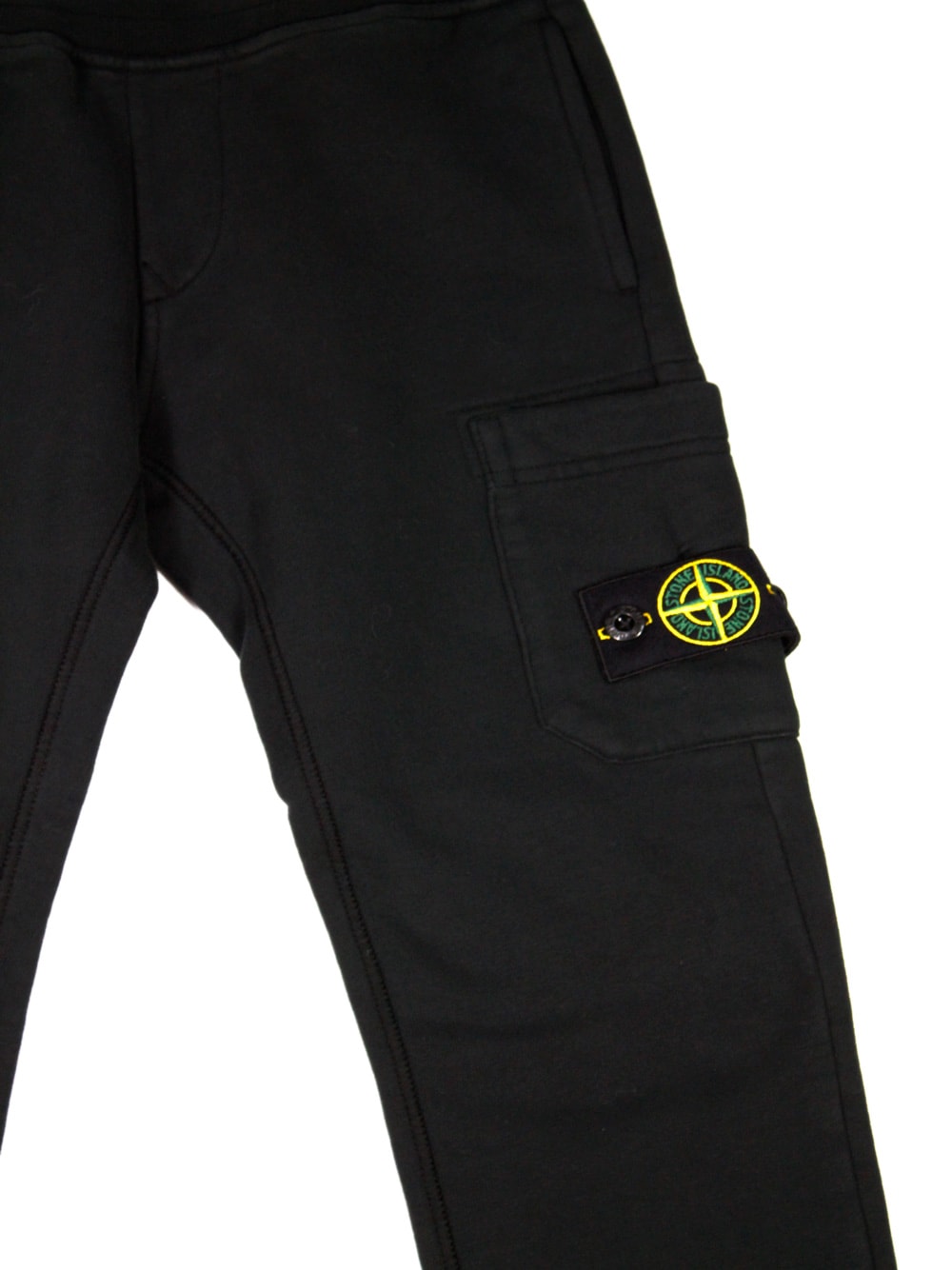 Stone Island Cotton Fleece Jogging Trousers With Elasticated Waist And Logo On The Leg Pocket In Black