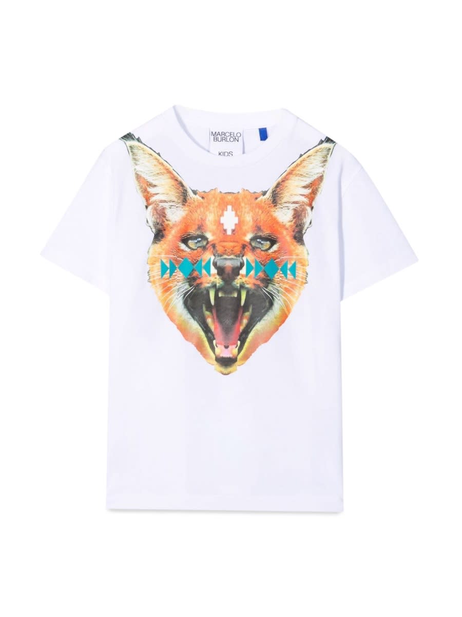 Marcelo Burlon County Of Milan Kids' T-shirt In Jersey Di Cotone Con Stampa In White