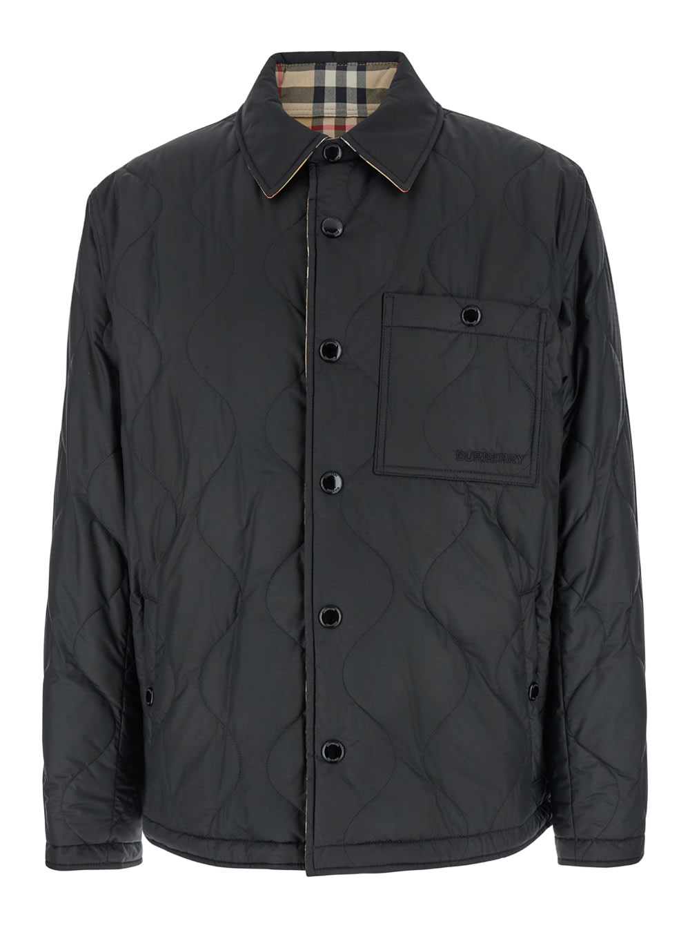 Burberry francis Black Reversible Jacket With Classic Collar In Quilted Tech Fabric Man