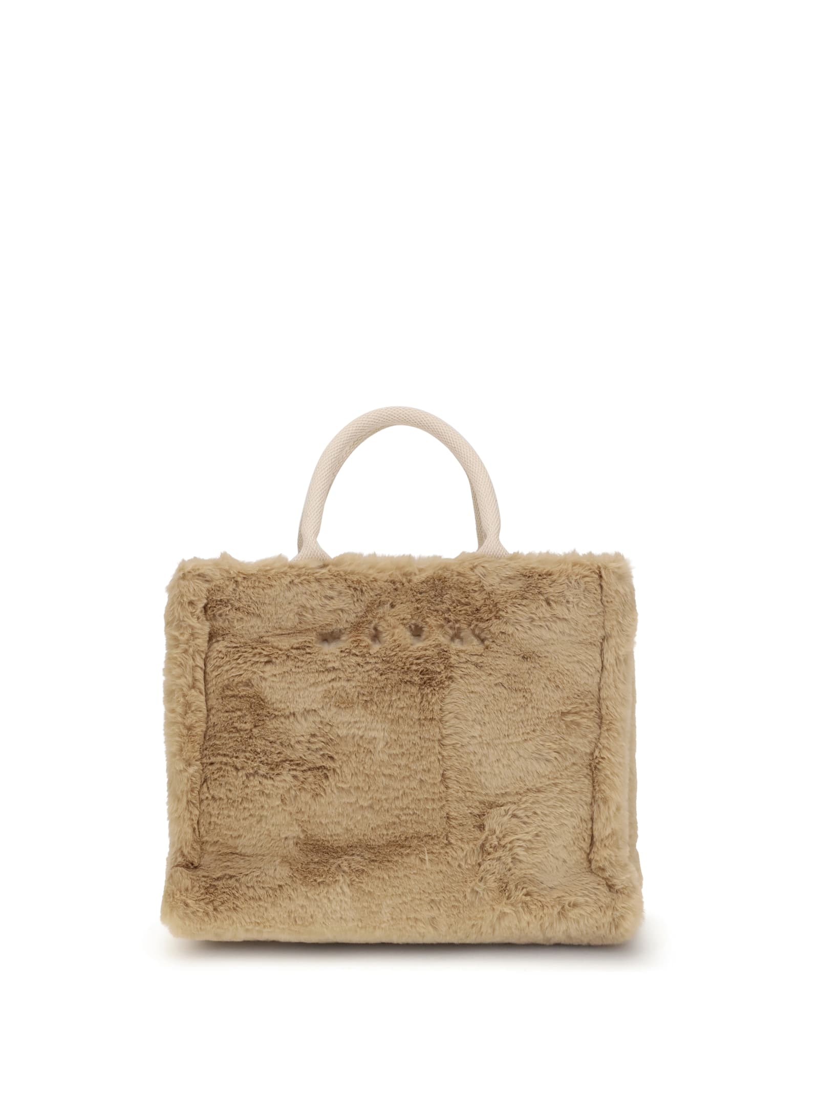 Marni Beige Fur Shopper Bag With Handles