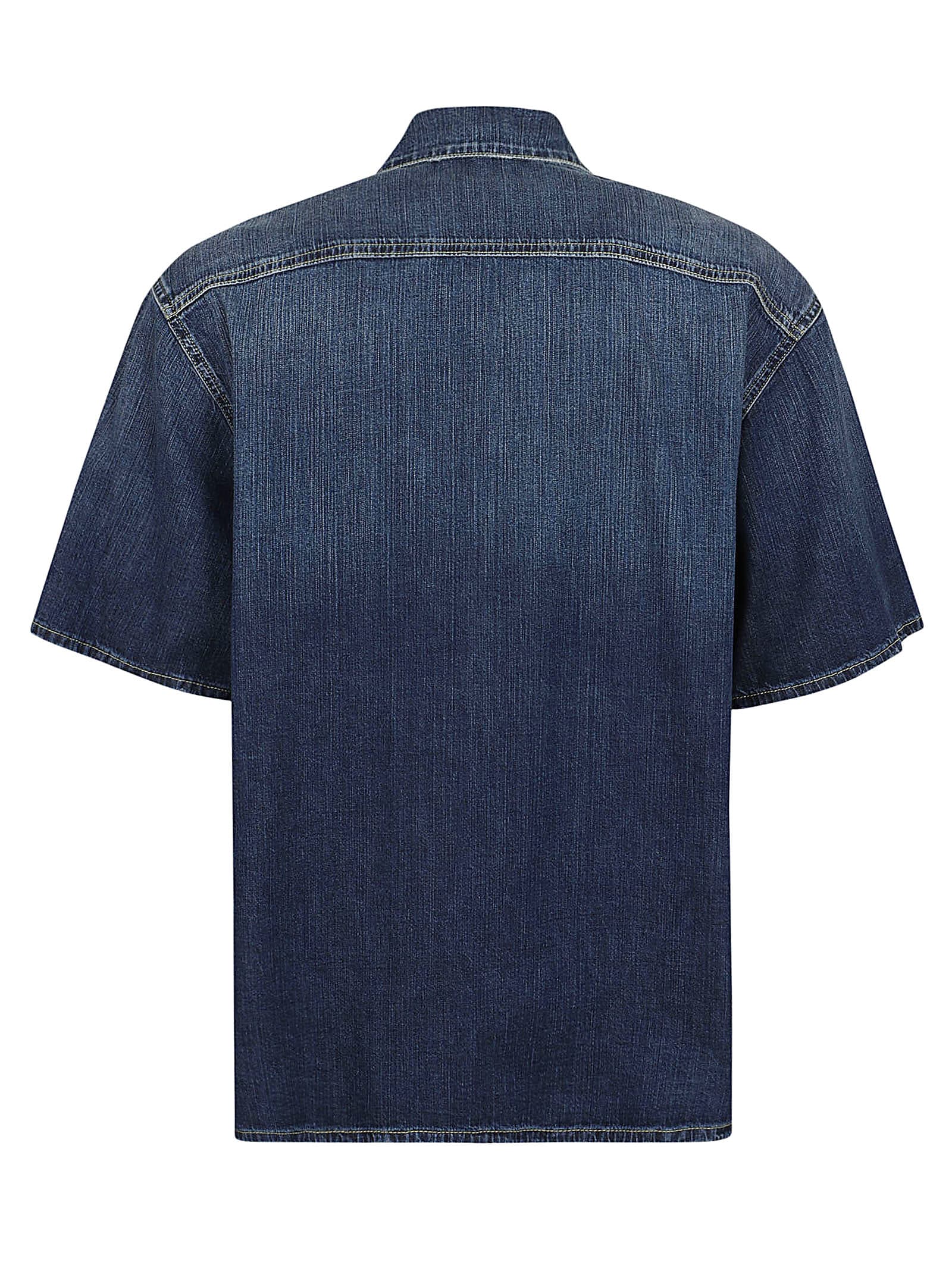 Shop Alexander Mcqueen Hawaiian Denim Shirt In Blue Washed