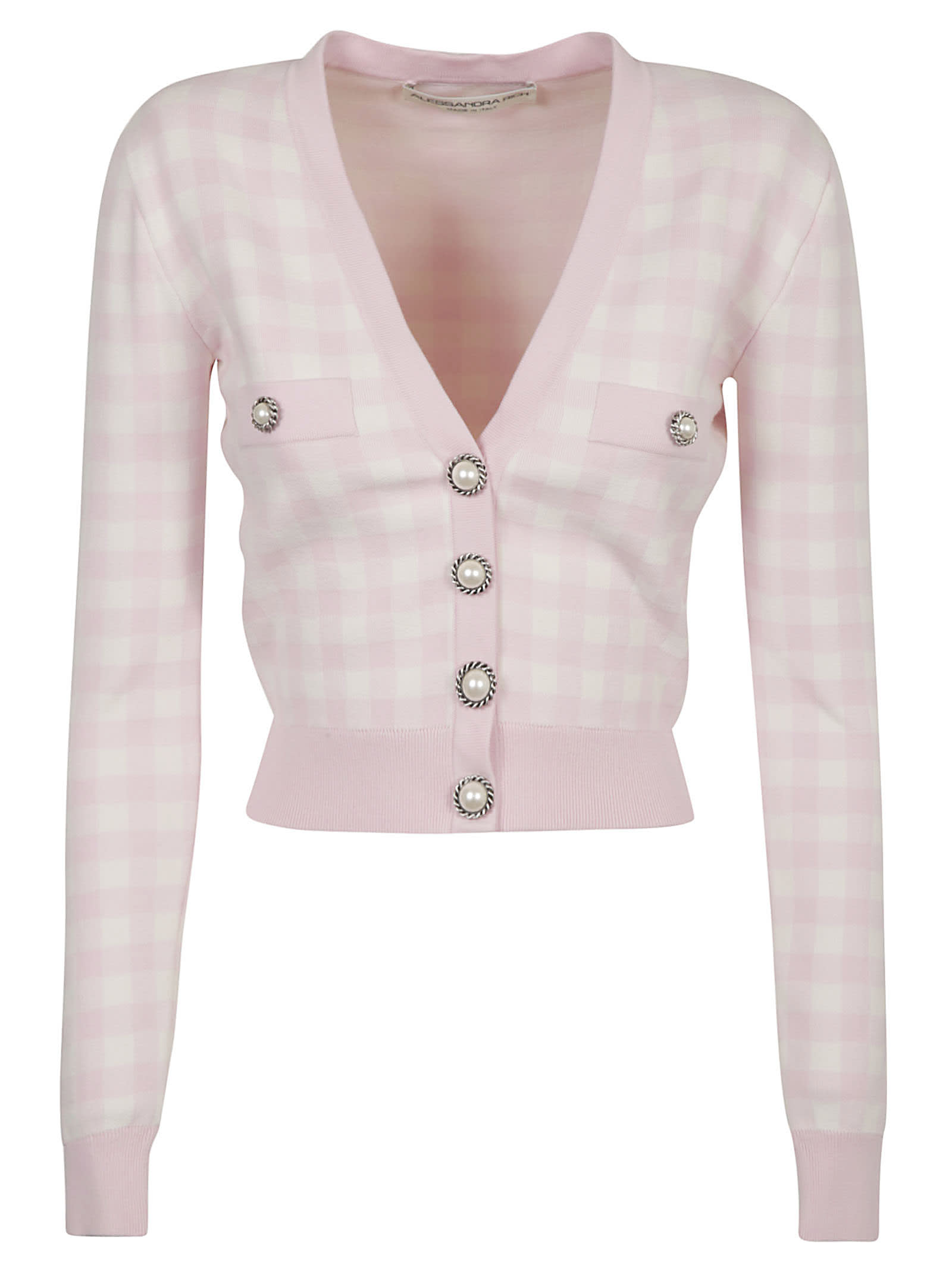 ALESSANDRA RICH GINGHAM KNITTED CROPPED CARDIGAN,FAB2435K3214 27158 PINK
