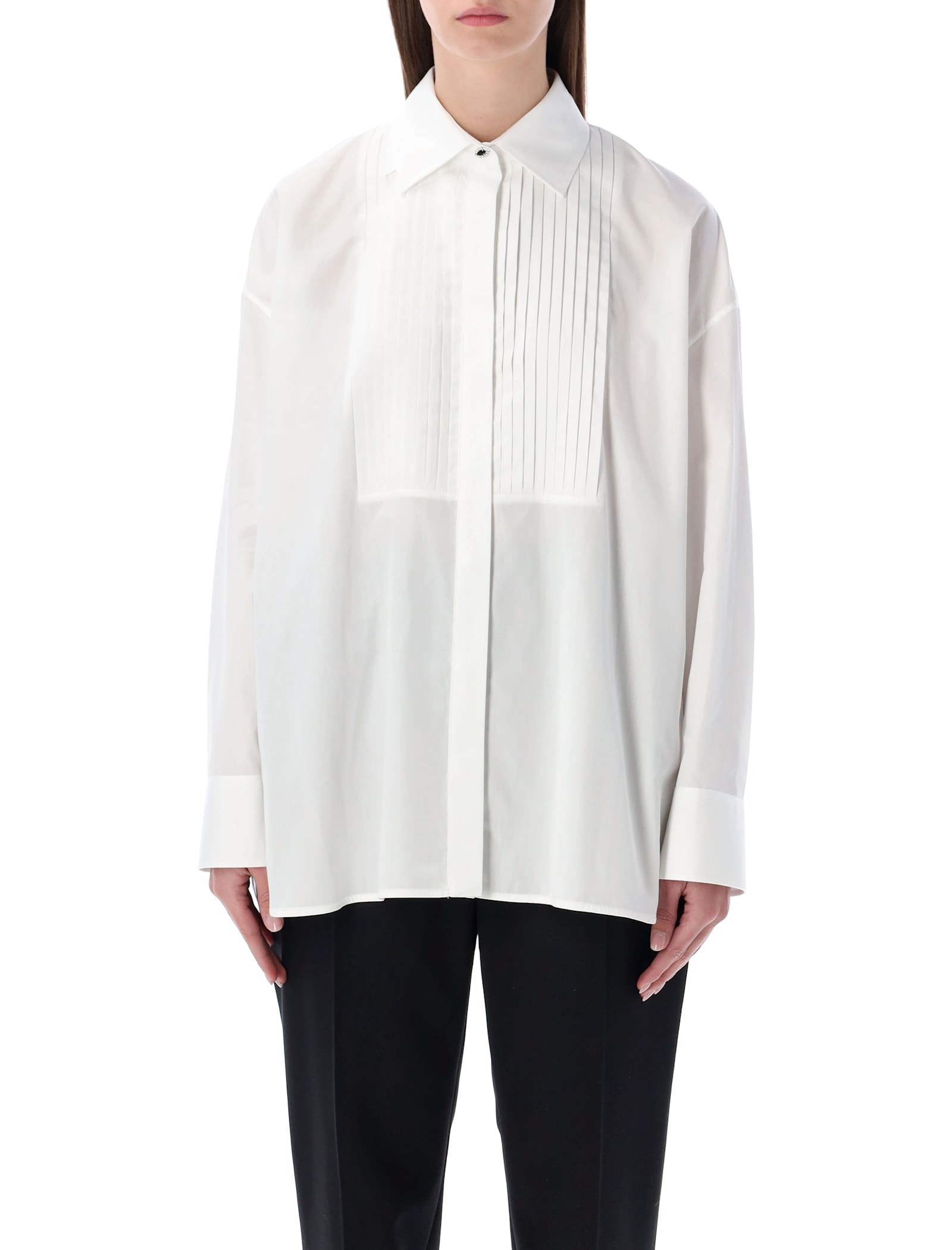 Golden Goose Oversized White Cotton Shirt With Pleated Bib And Jewel Buttons In White