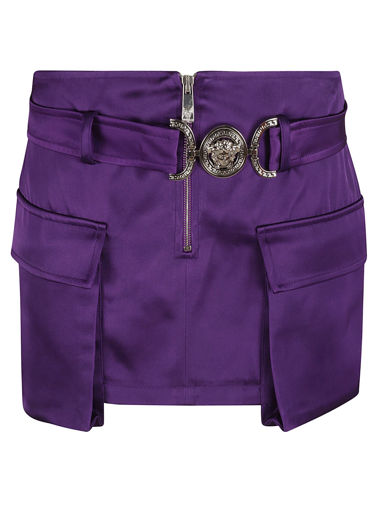Shop Versace Duchesse Viscose Skirt In Bright Dark Orchid