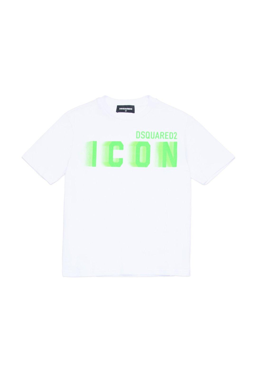 Shop Dsquared2 Icon-printed Crewneck T-shirt In White + Print Green Fluo