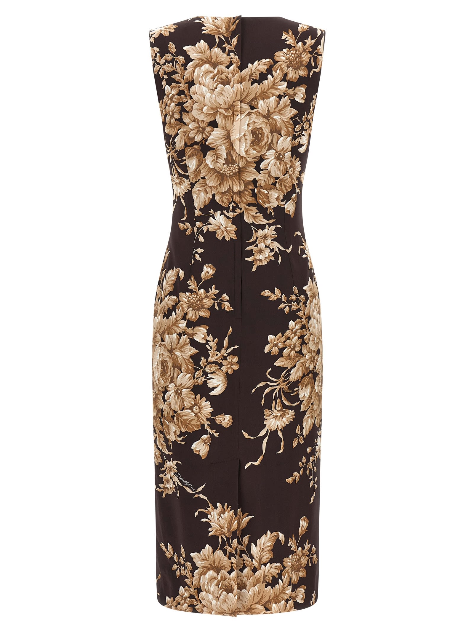 Dolce & Gabbana Rose Cretonne Charmeuse Sleeveless Midi Dress In Black