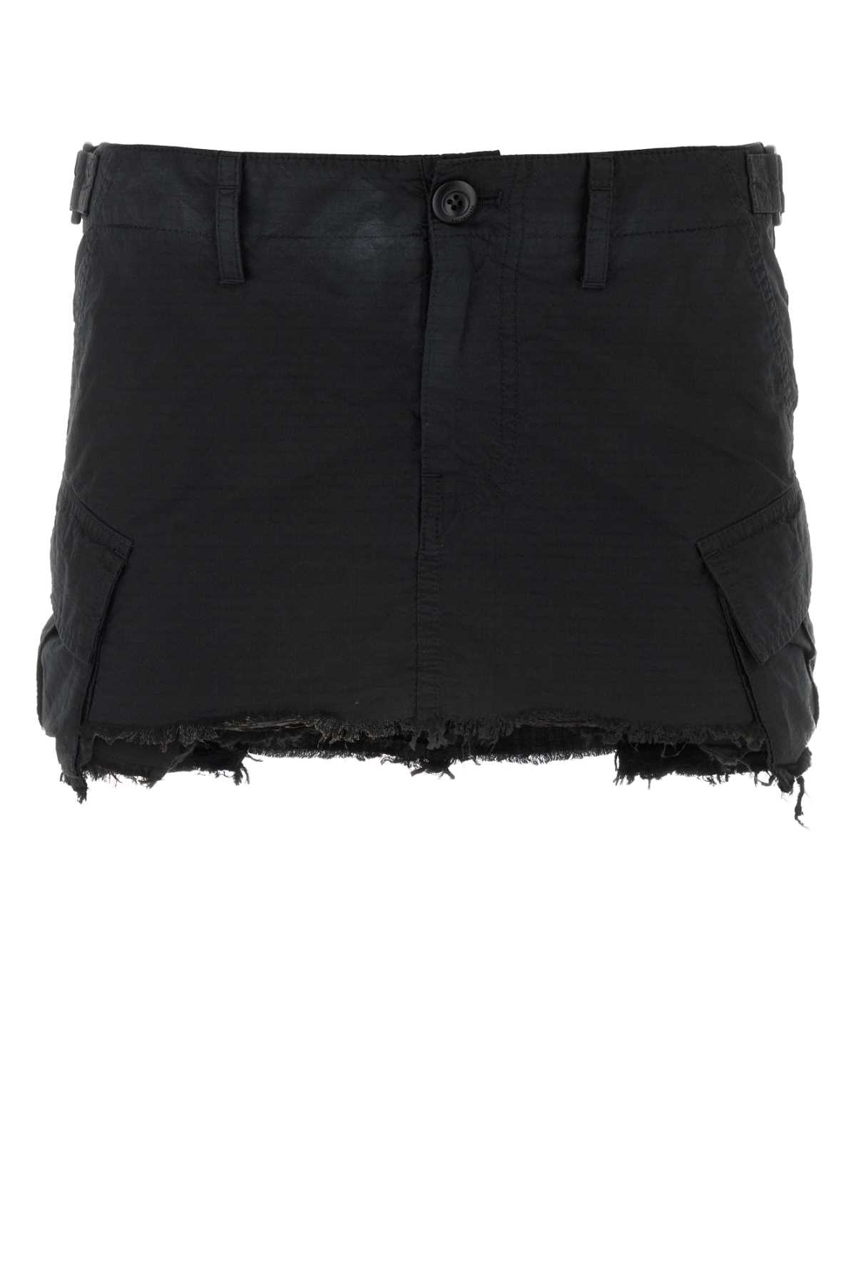 Black Cotton Blend Mini Skirt