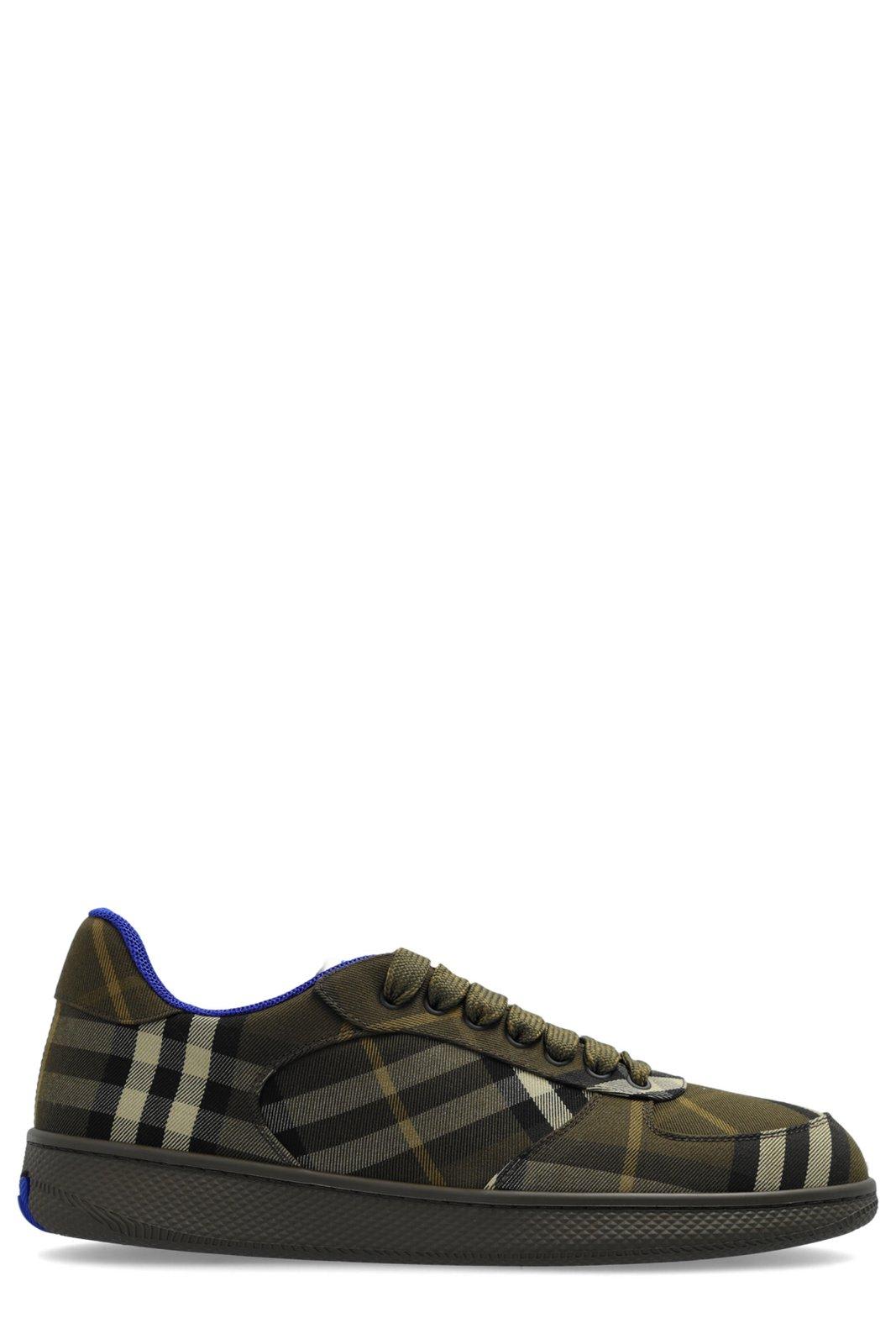 Shop Burberry Checked Terrace Lace-up Sneakers In Green