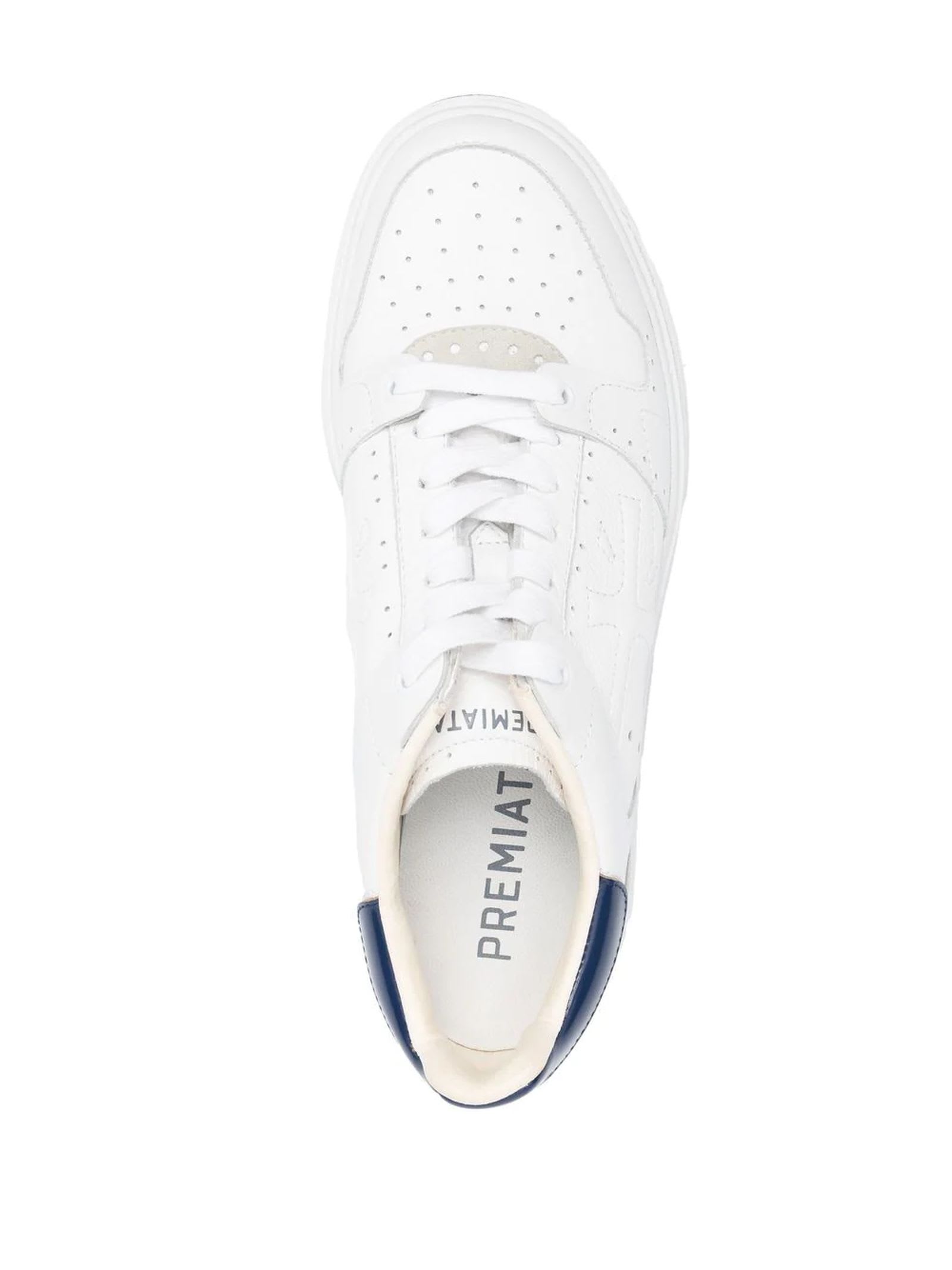 Shop Premiata White Leather Quinn Sneakers In Bianco/blu