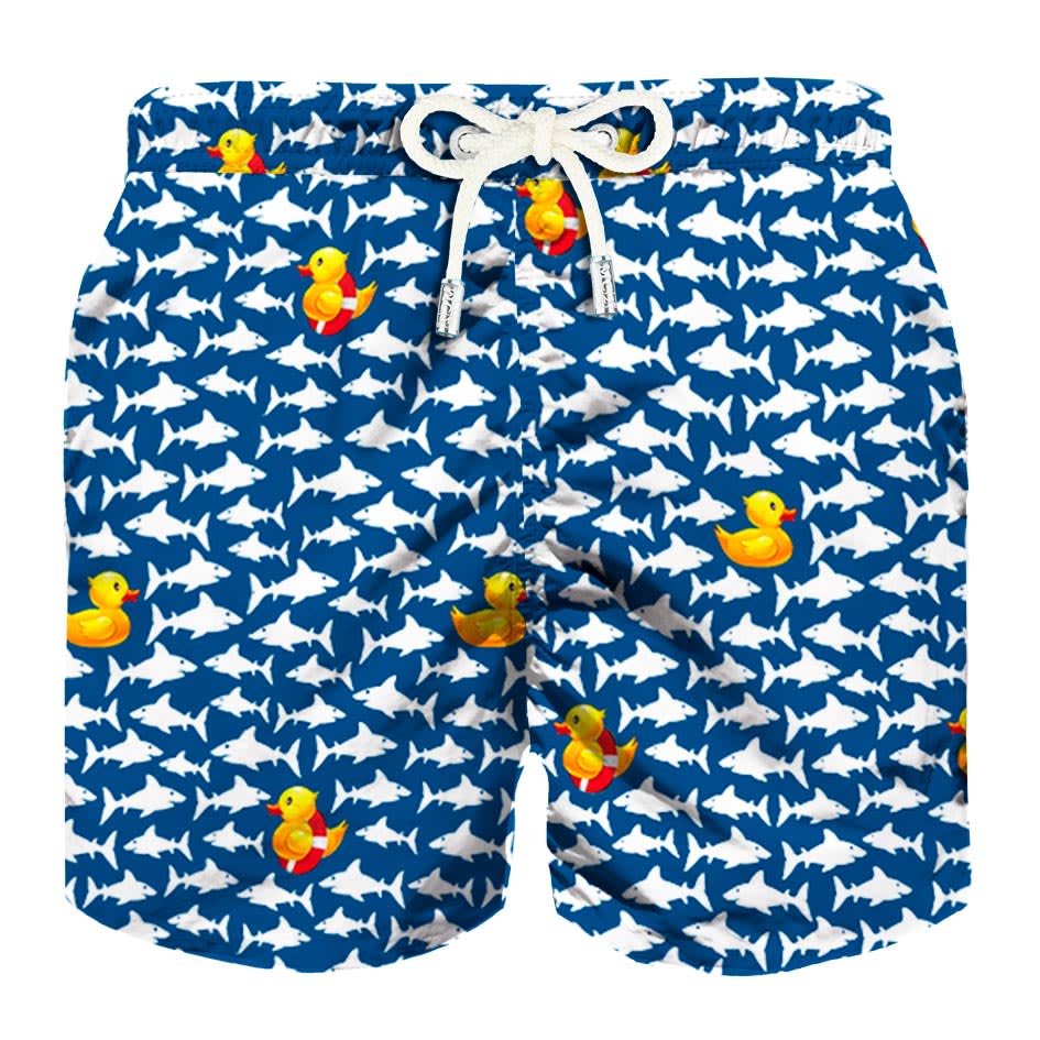 MC2 Saint Barth Duckies And Sharks Micro Print Boys Light Swimshorts