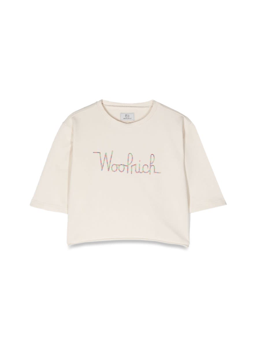 Woolrich Kids' Cropped Crewneck In Ivory